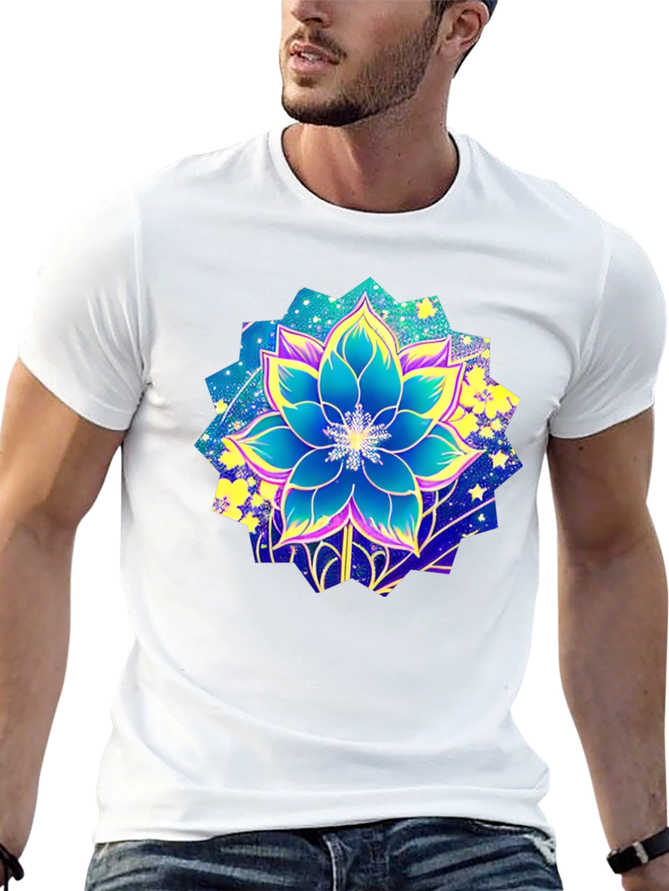 Floral Galaxy Print Black T-Shirt