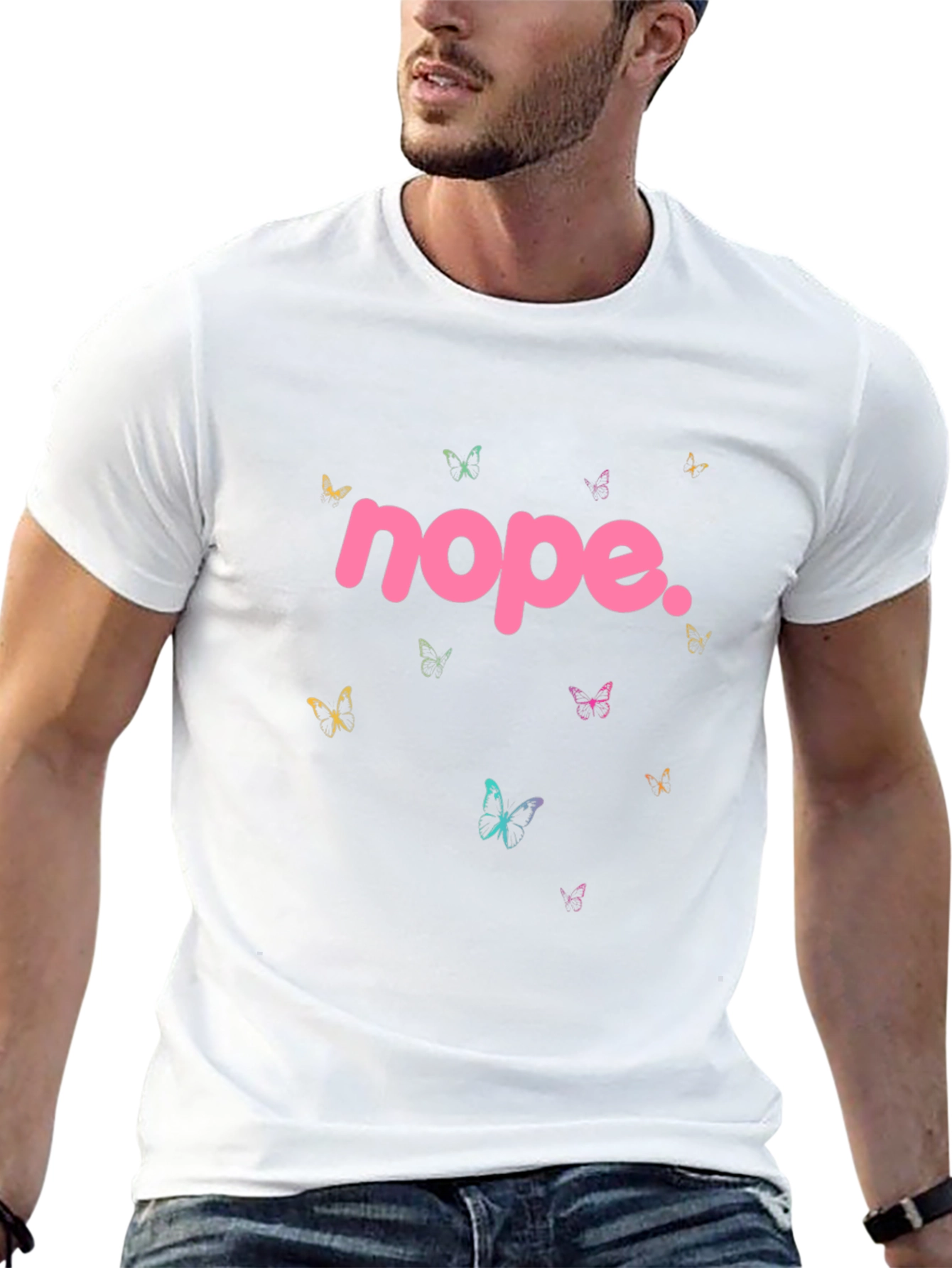 Nope Butterfly Graphic Tee - Trendy Casual Style