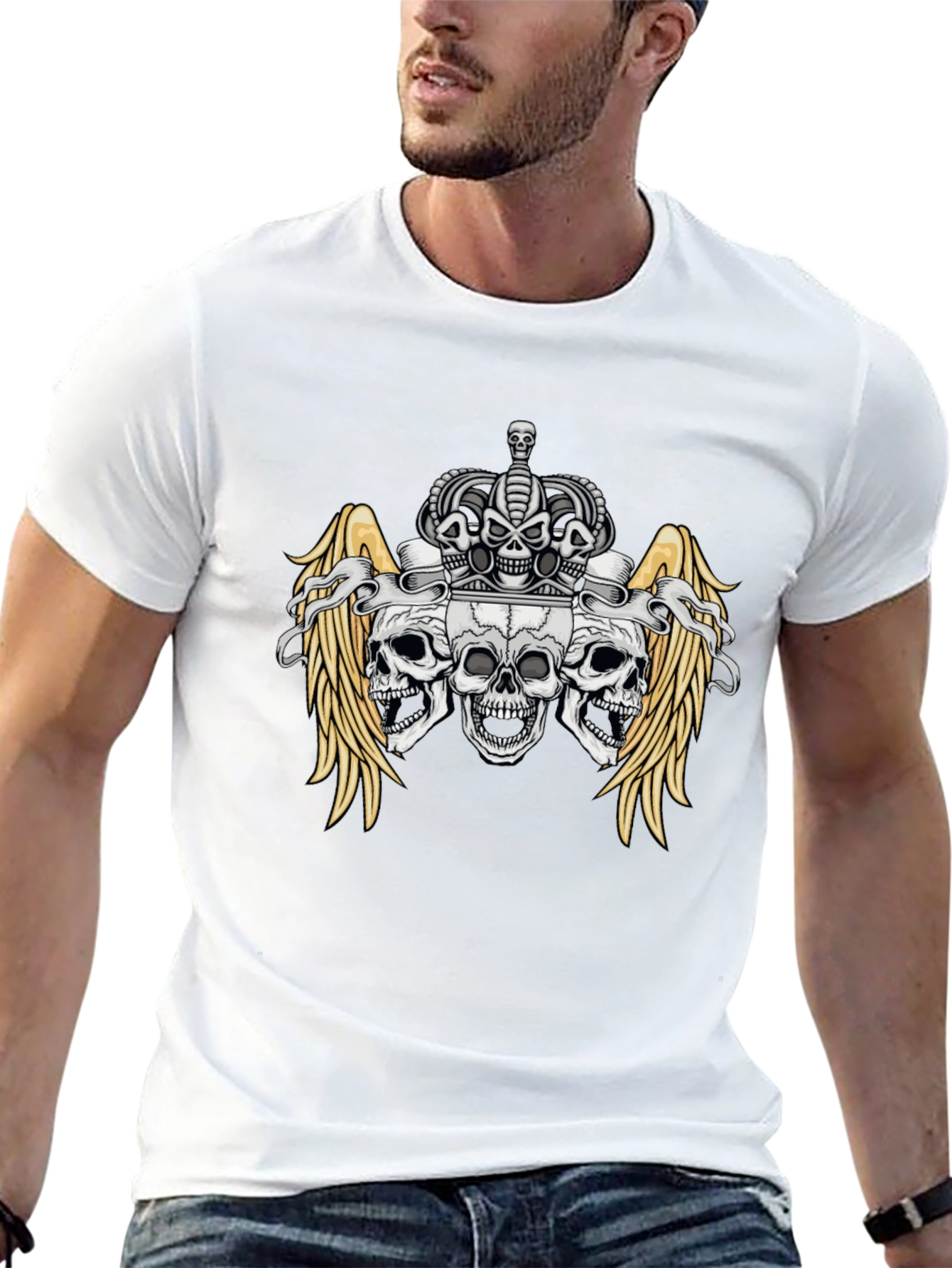 Skull Crown Wings Graphic Black T-Shirt