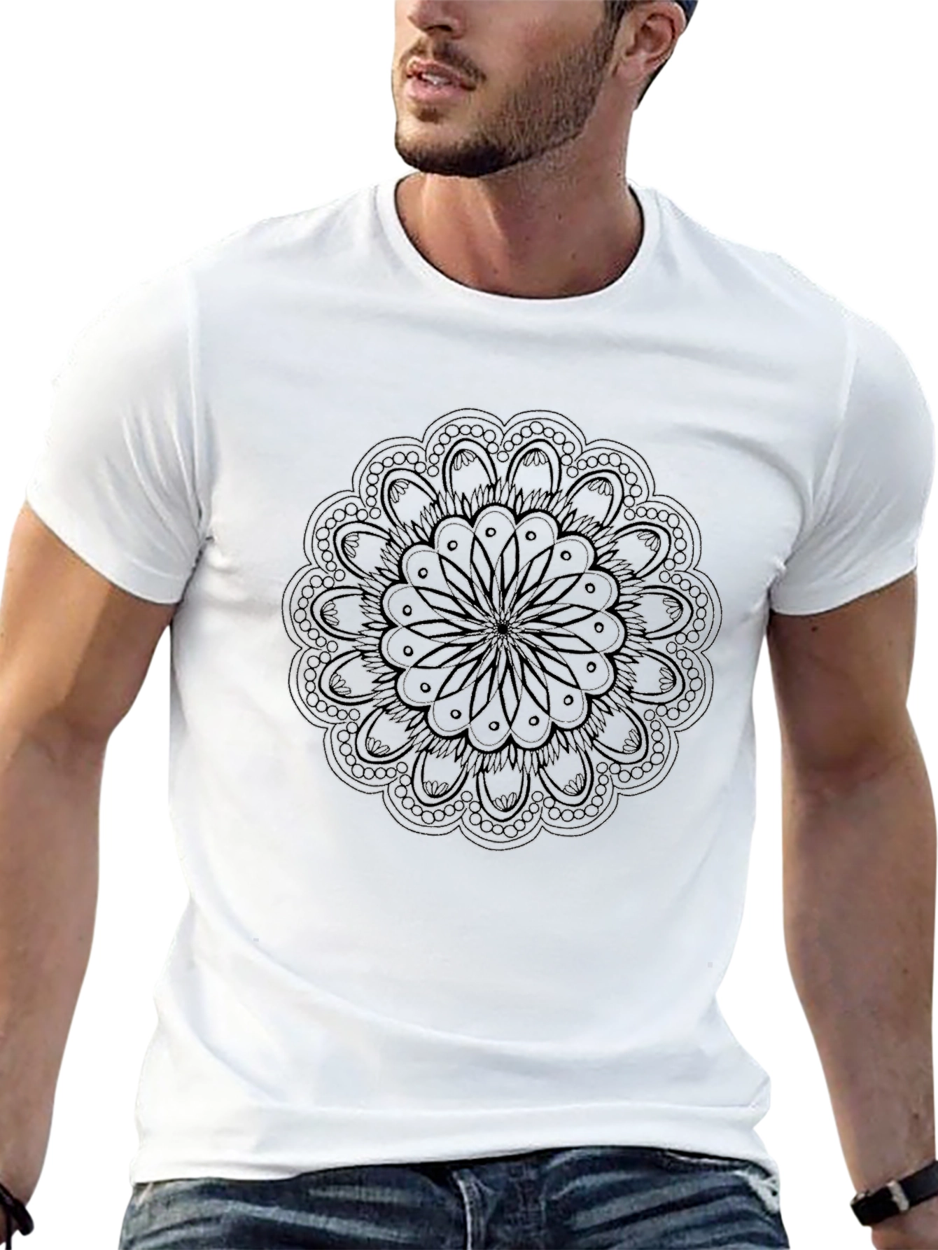 Mandala Print Mens Black T-Shirt