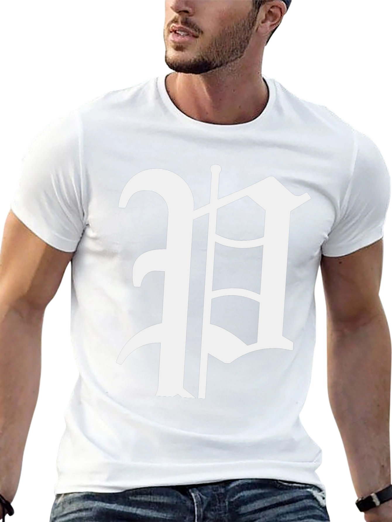 Black T-Shirt with White Gothic Letter