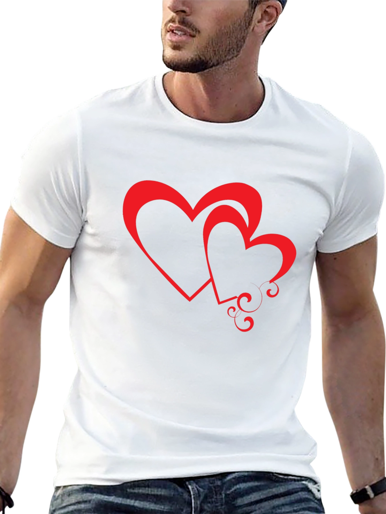 Black Tee with Red Hearts Graphic