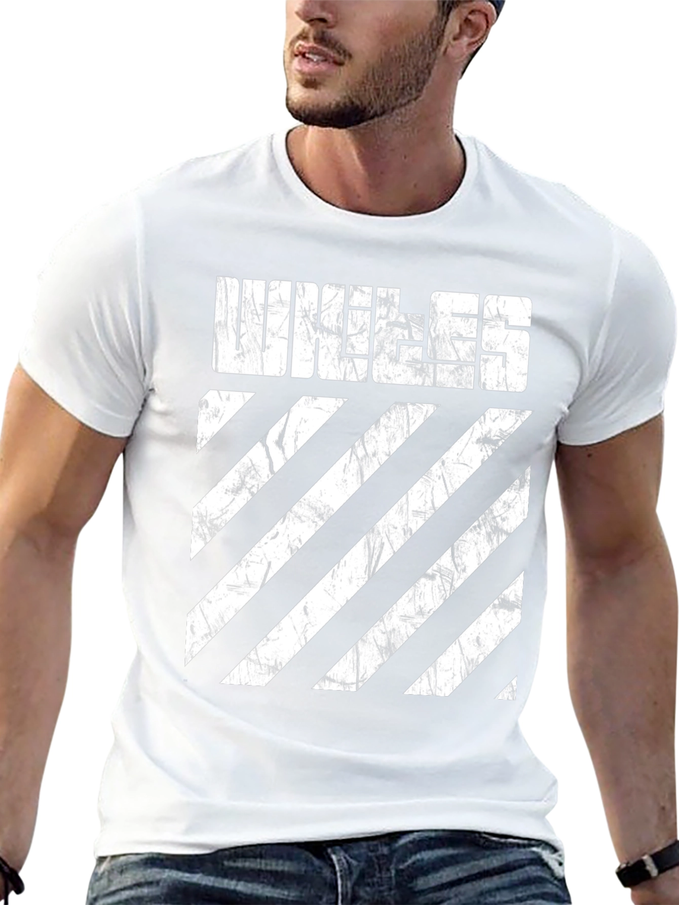 Unique Distressed Striped Graphic T-Shirt