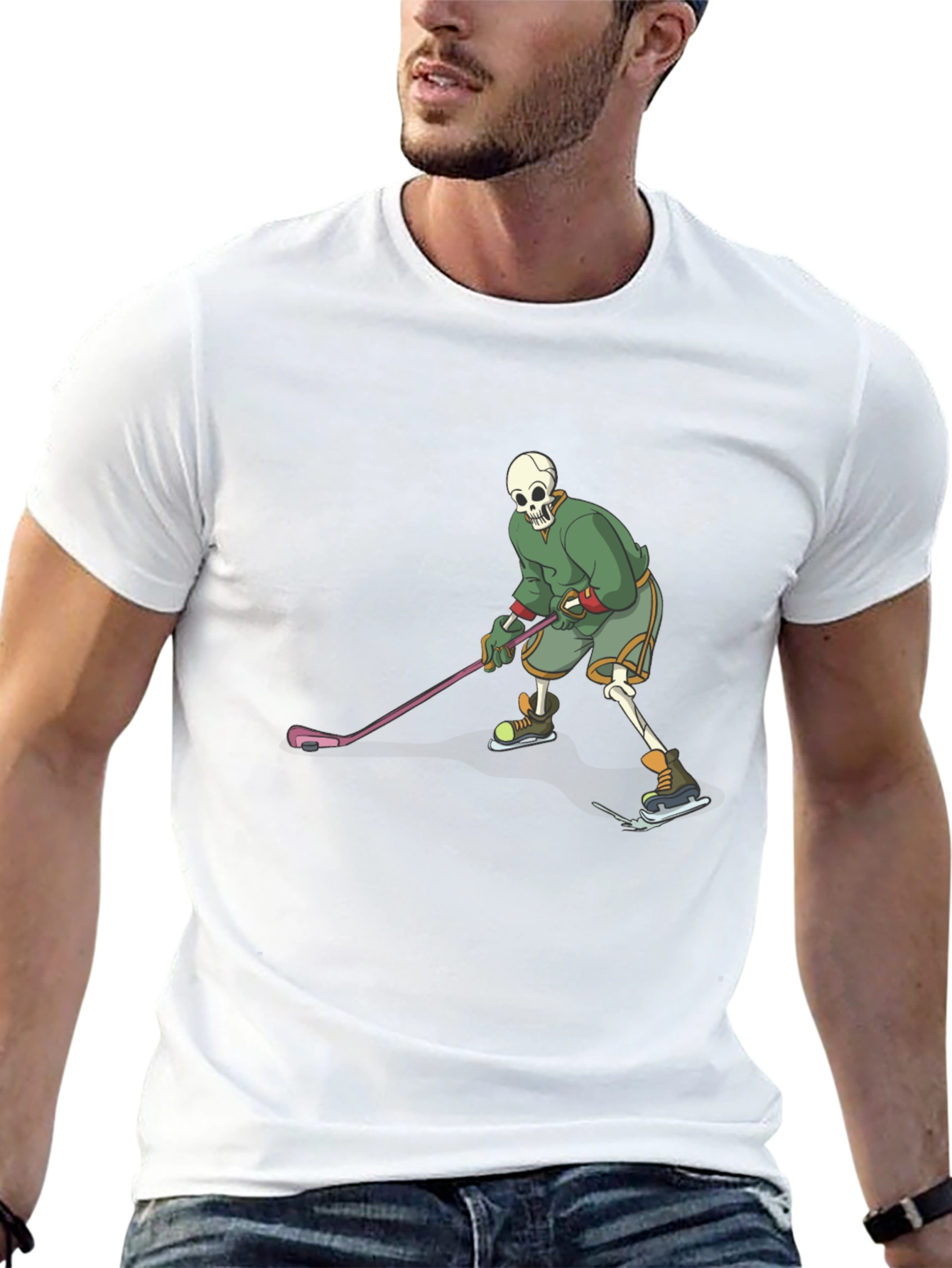 Skeleton Hockey Player Black T-Shirt