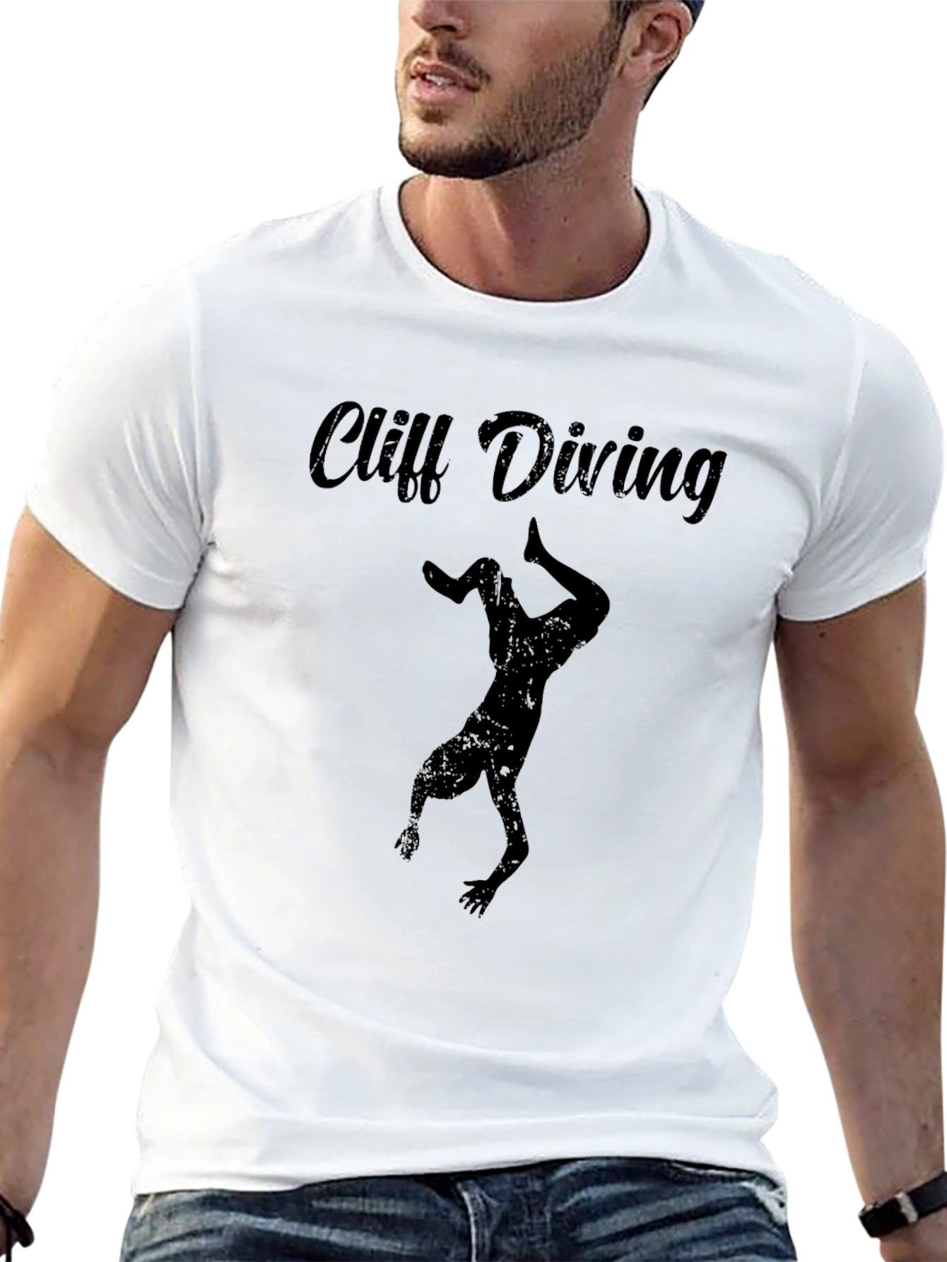 Cliff Diving Graphic Tee - Black Casual T-Shirt