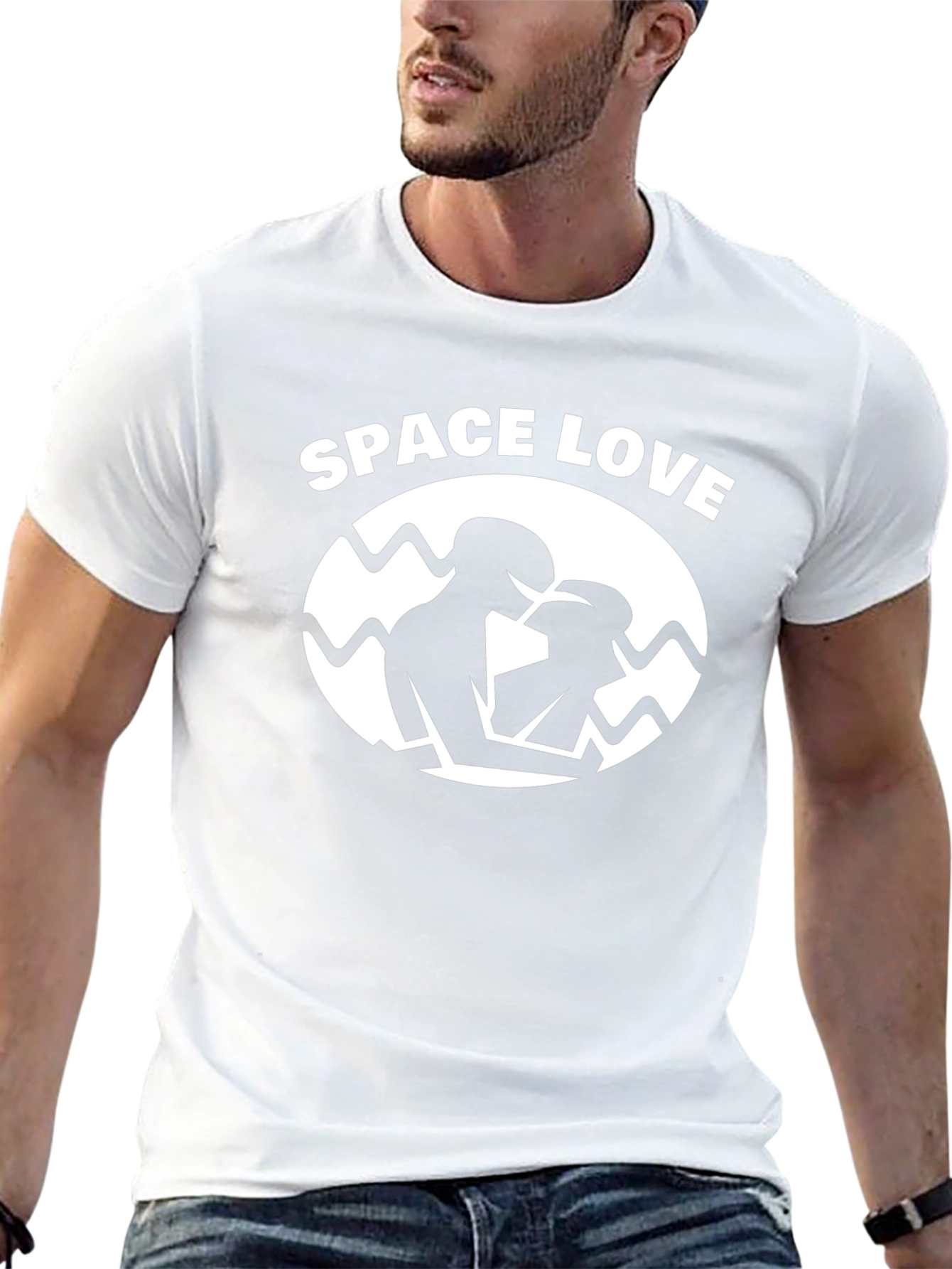 Space Love Graphic T-Shirt - Black Crew Neck Tee