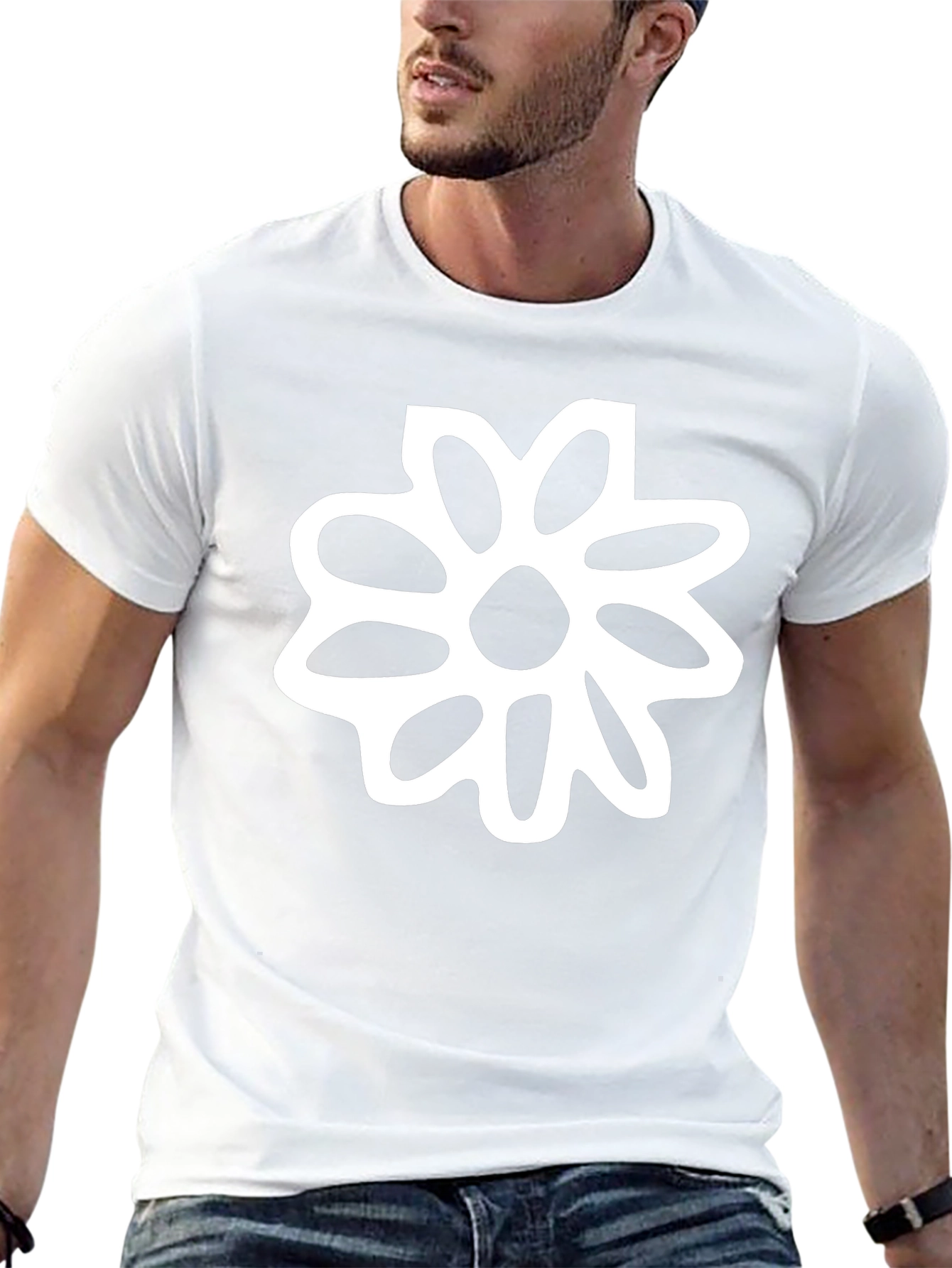 Black T-Shirt with White Flower Graphic