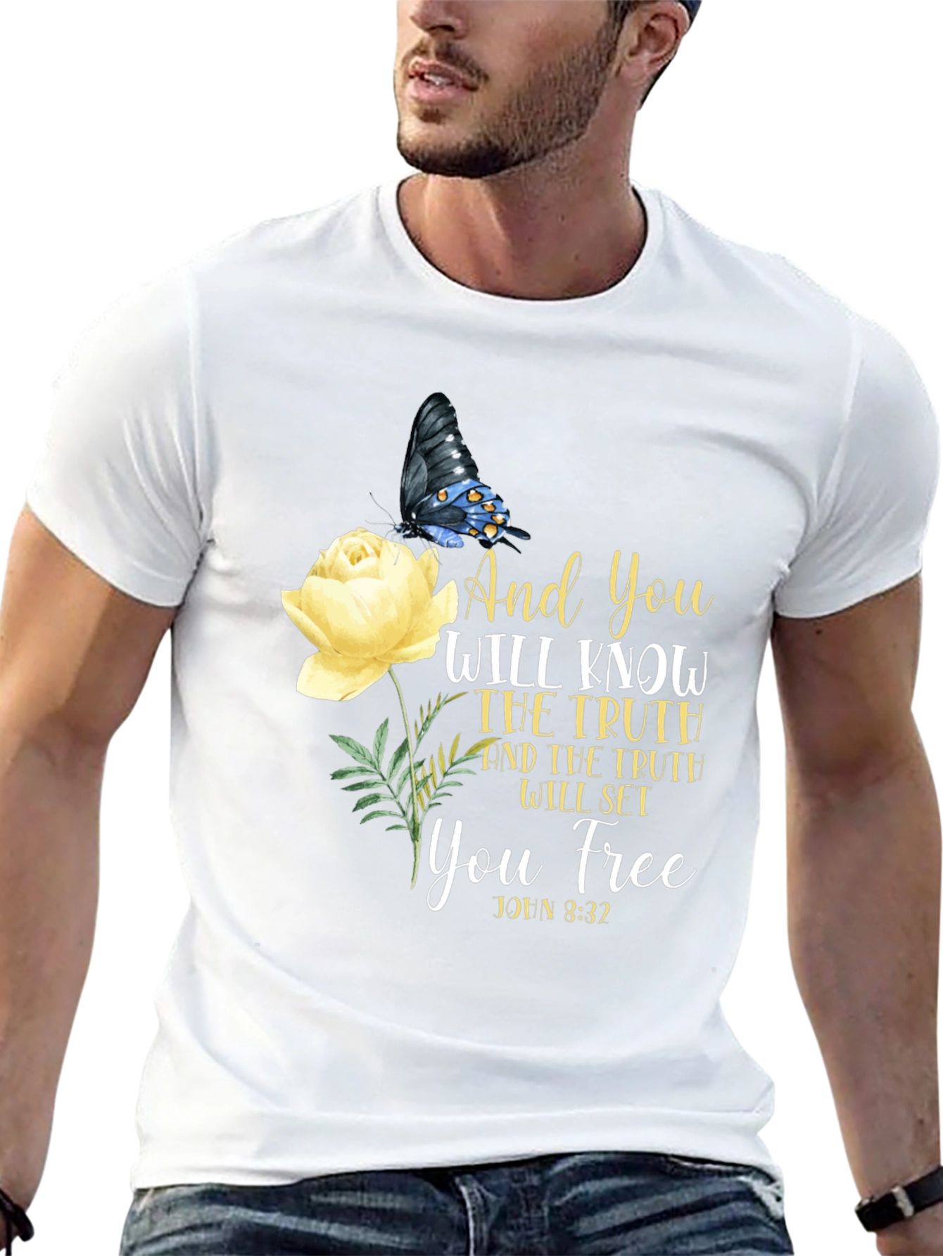 Faith-Based Butterfly & Rose Graphic T-Shirt