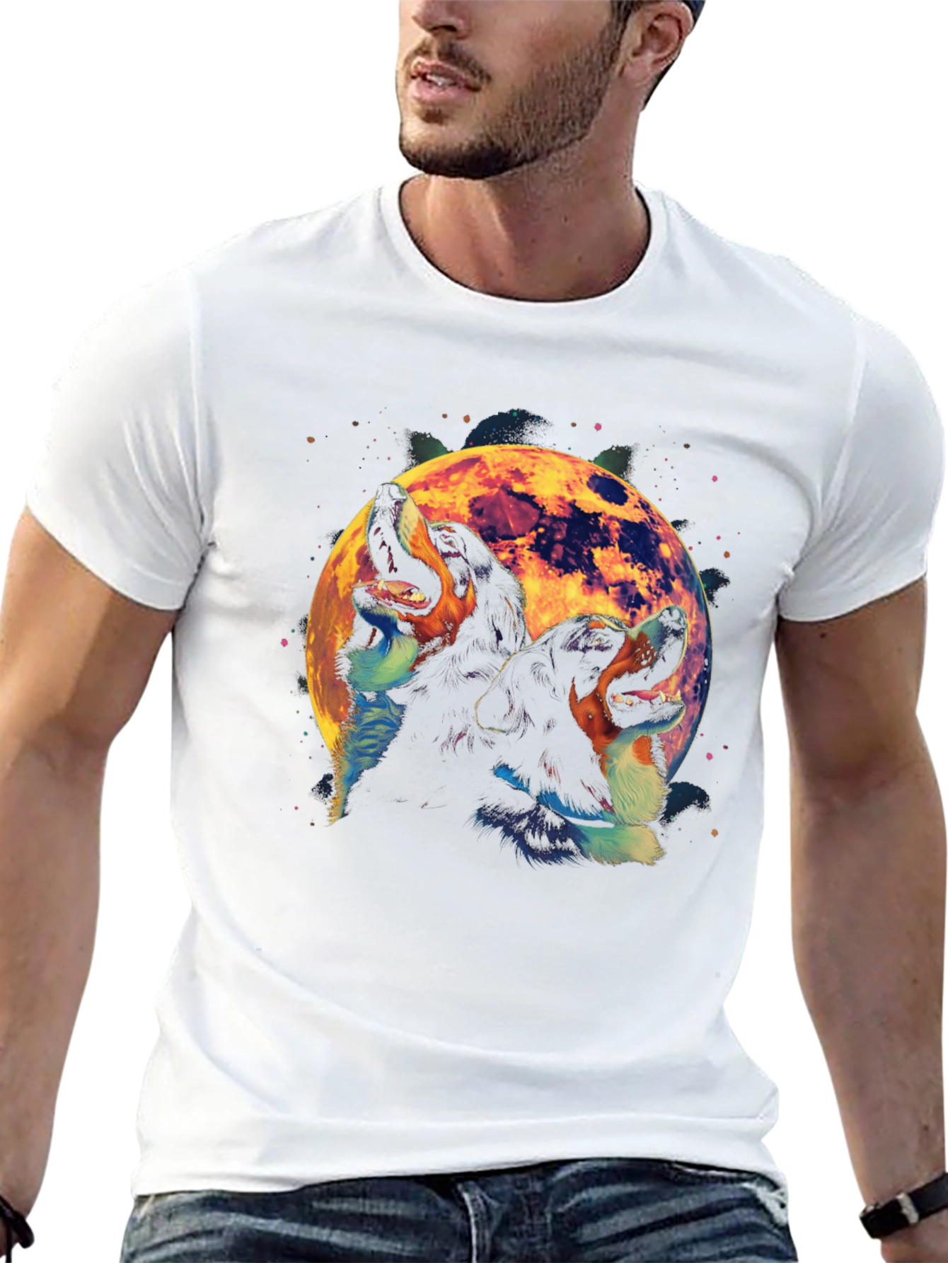 Dog Howling at Moon Graphic T-Shirt