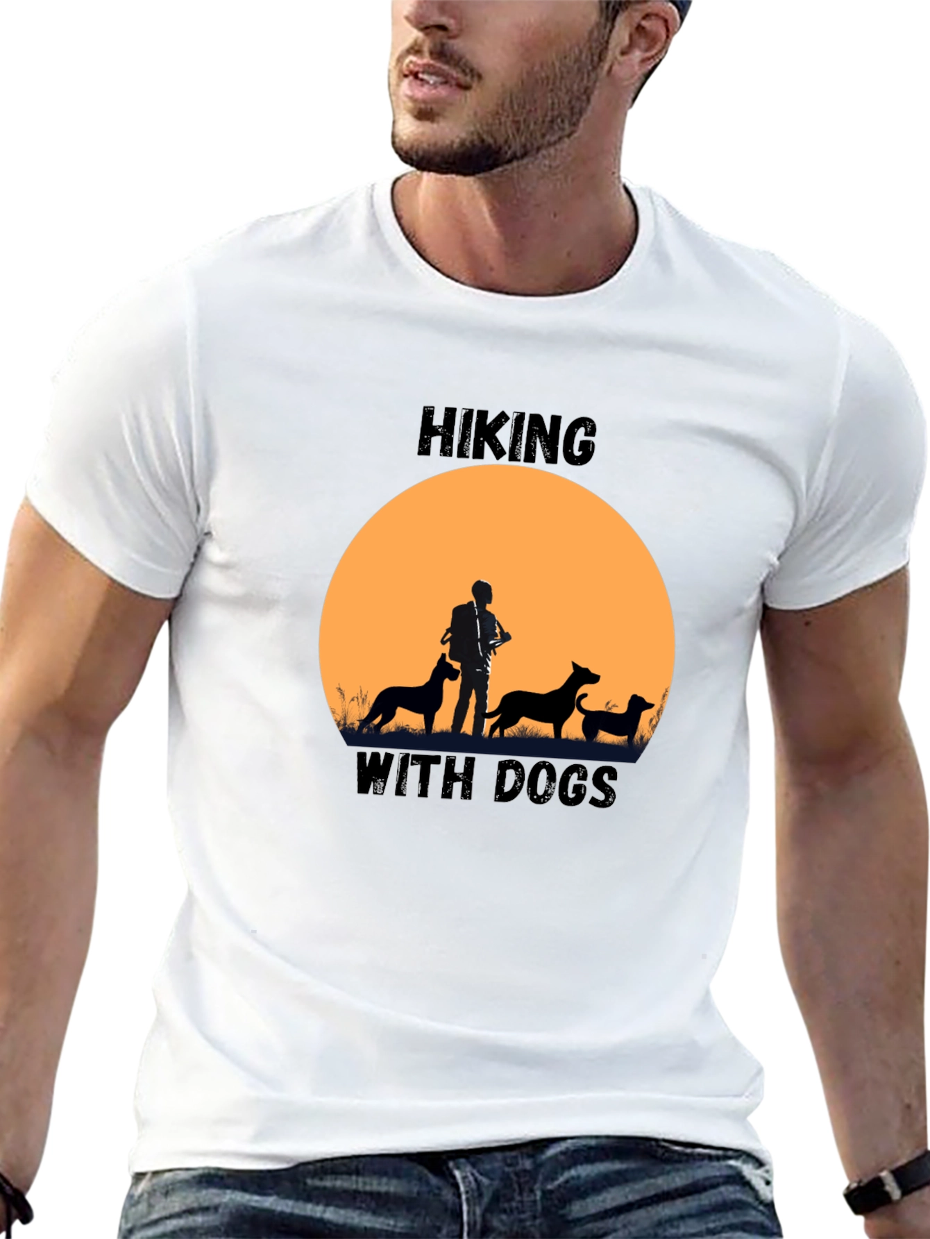 Hiking with Dogs Black Graphic T-Shirt
