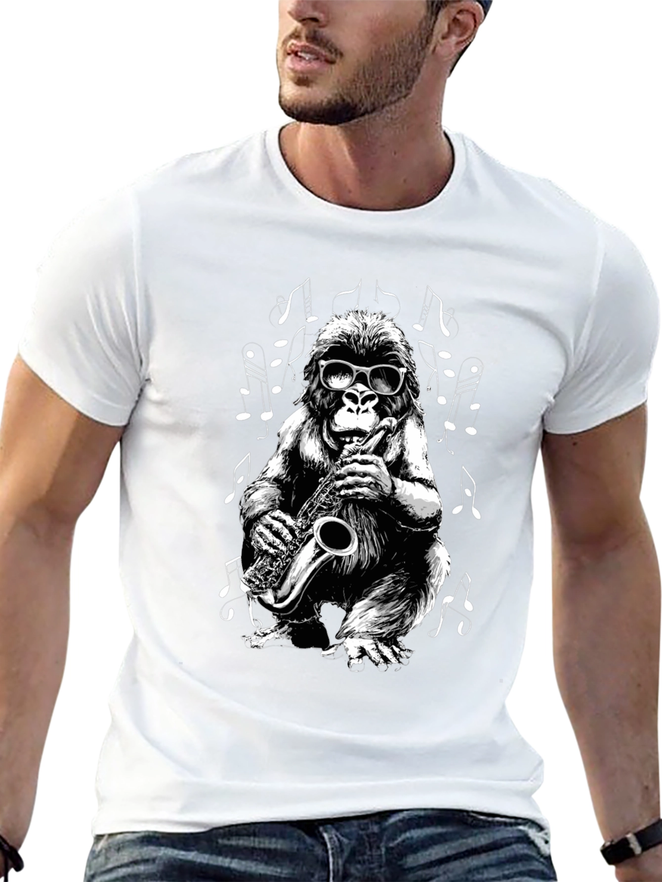 Cool Gorilla Saxophone Player Graphic T-Shirt