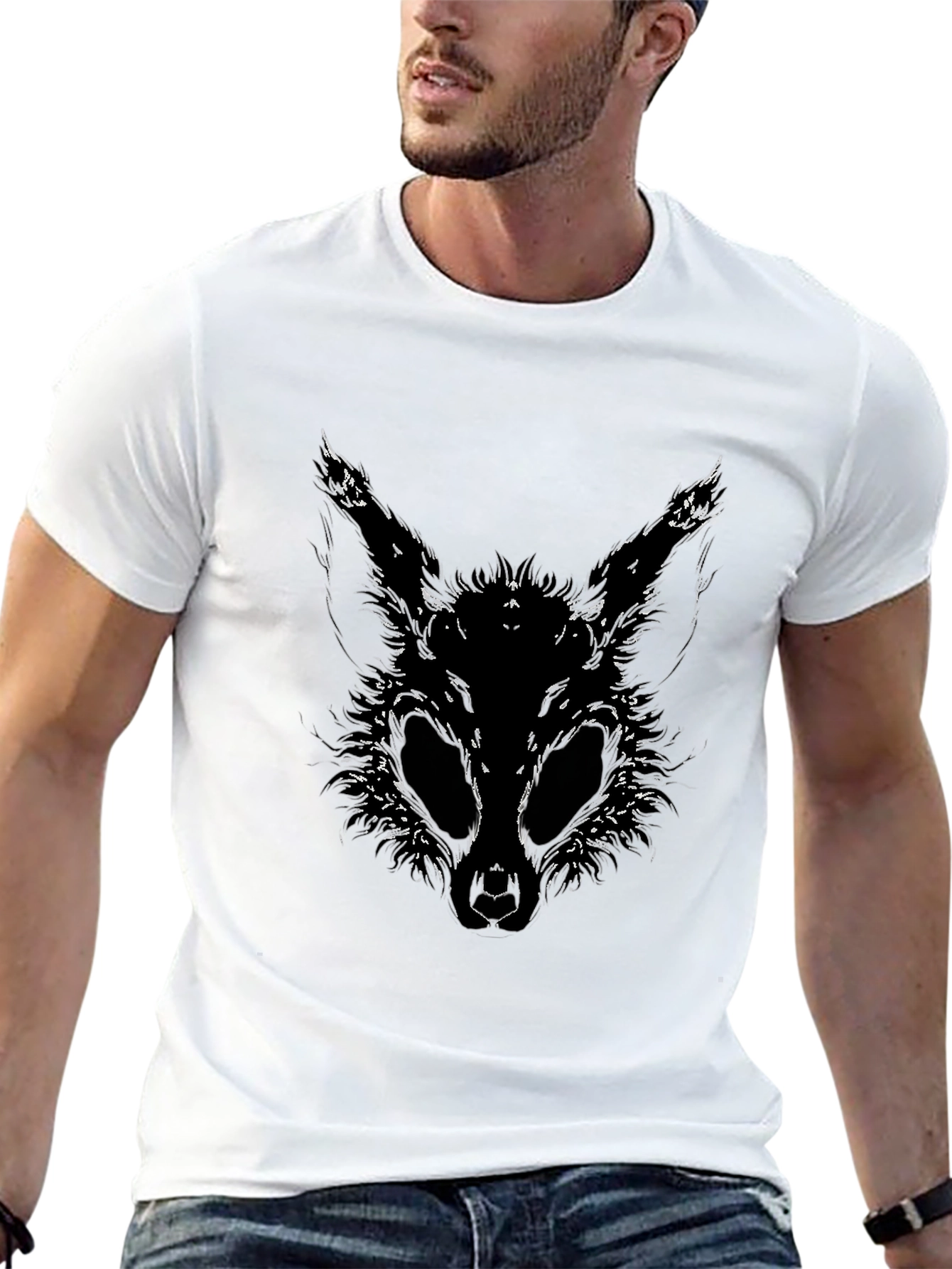 Creepy Rabbit Graphic Tee - Black Cotton Shirt