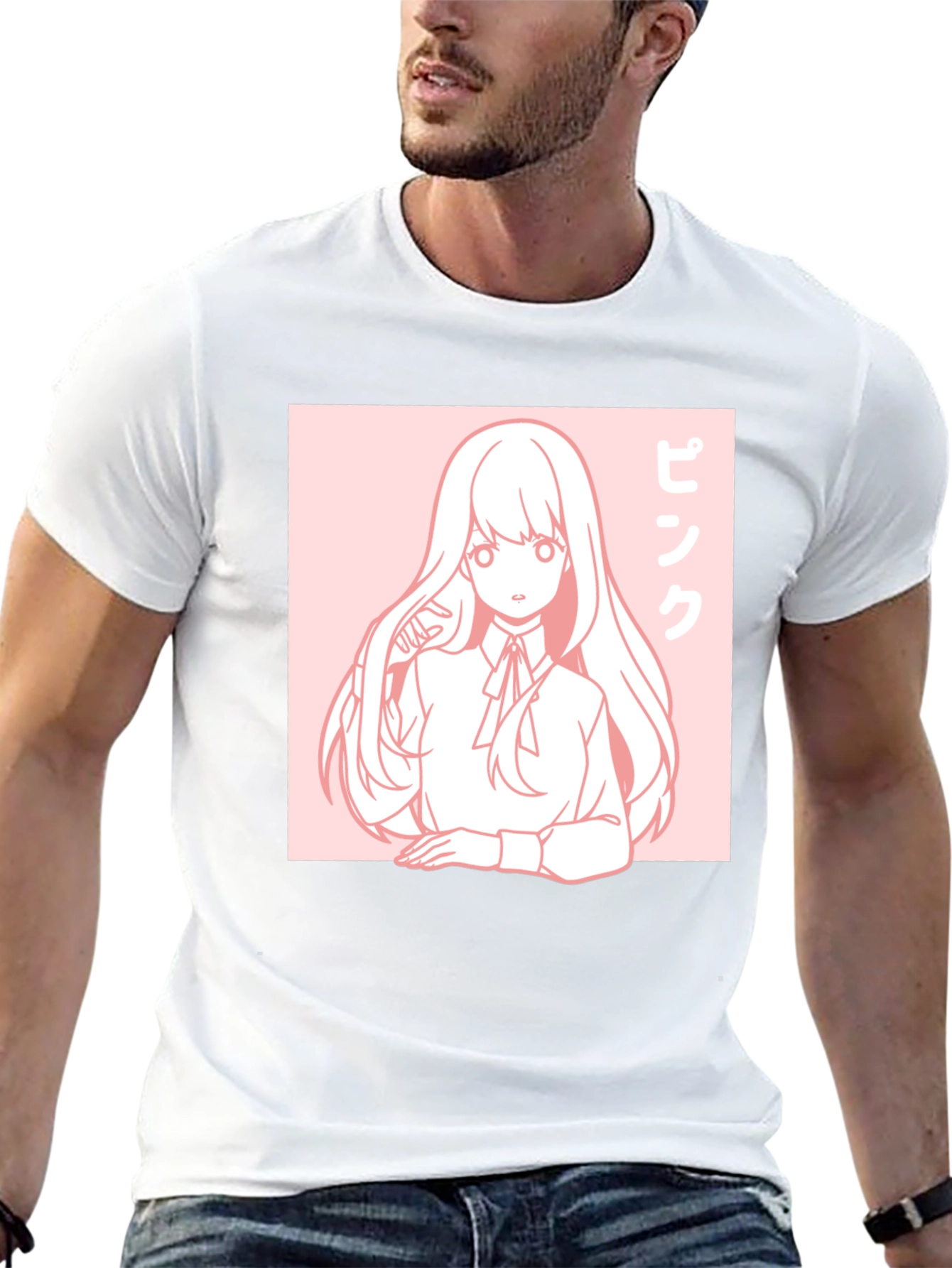 Anime Girl Graphic Tee - Pink Aesthetic Black T-Shirt