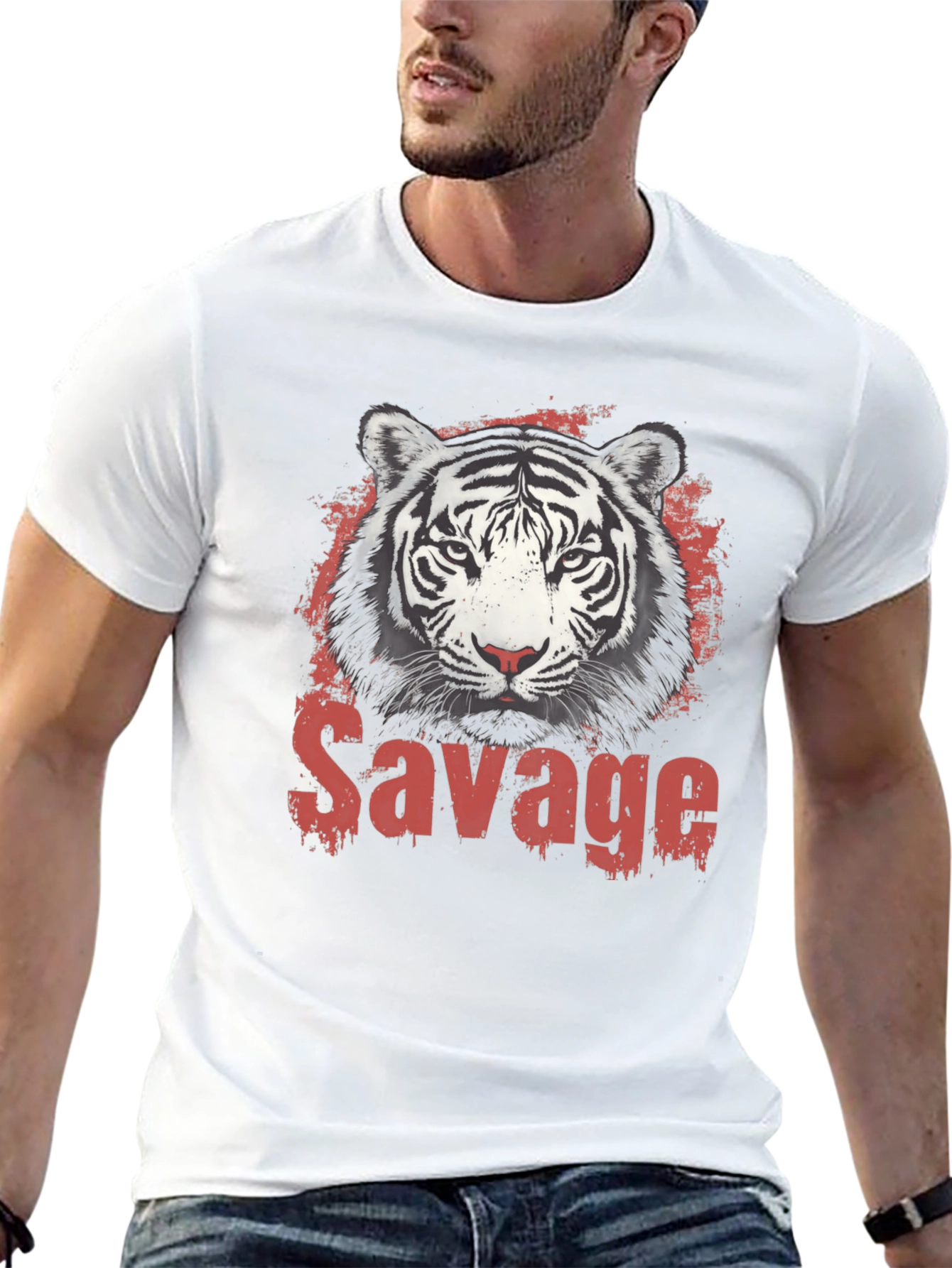 Mens Black Savage Tiger Graphic T-Shirt