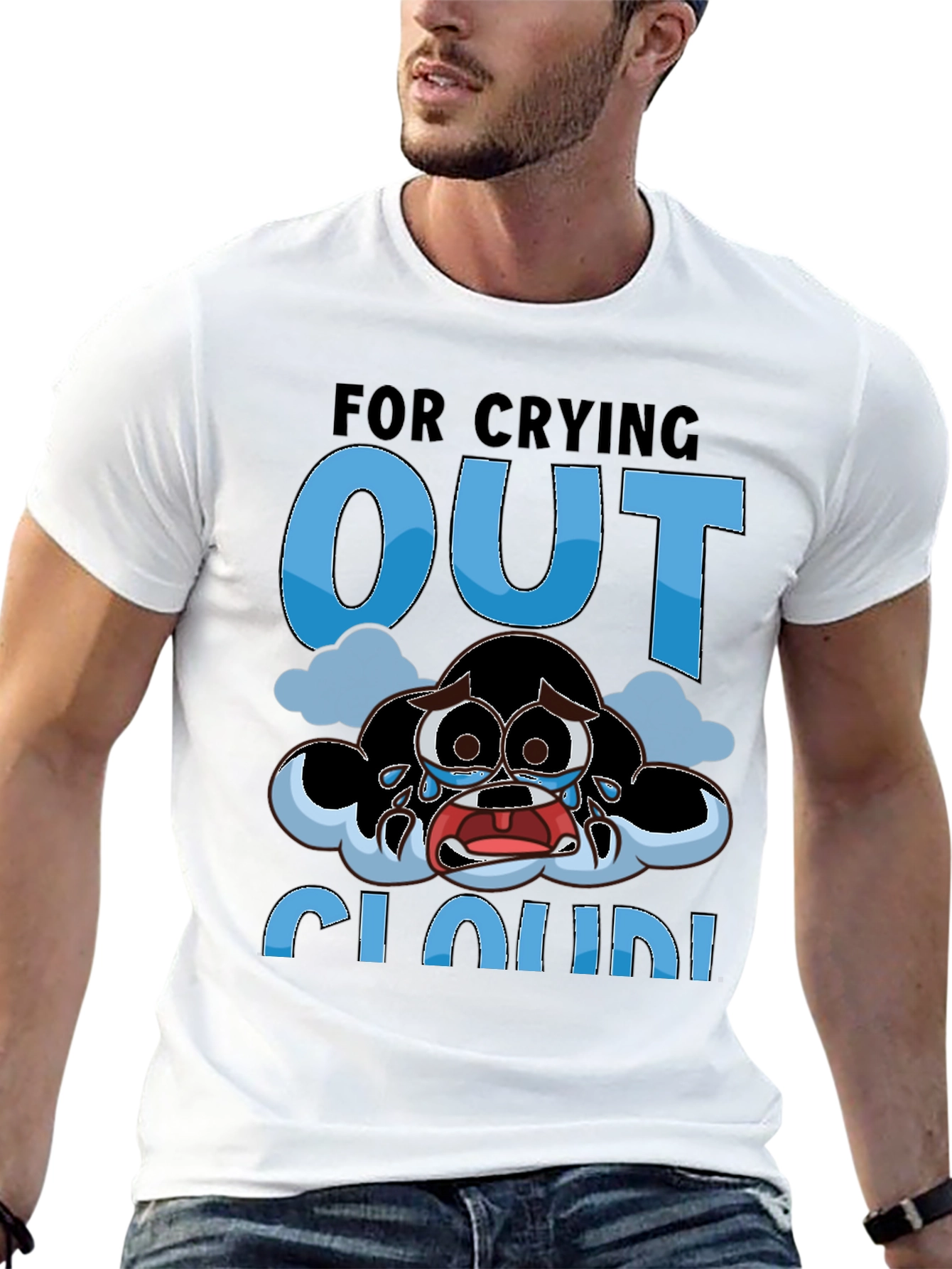 Crying Cloud Cartoon T-Shirt - Black