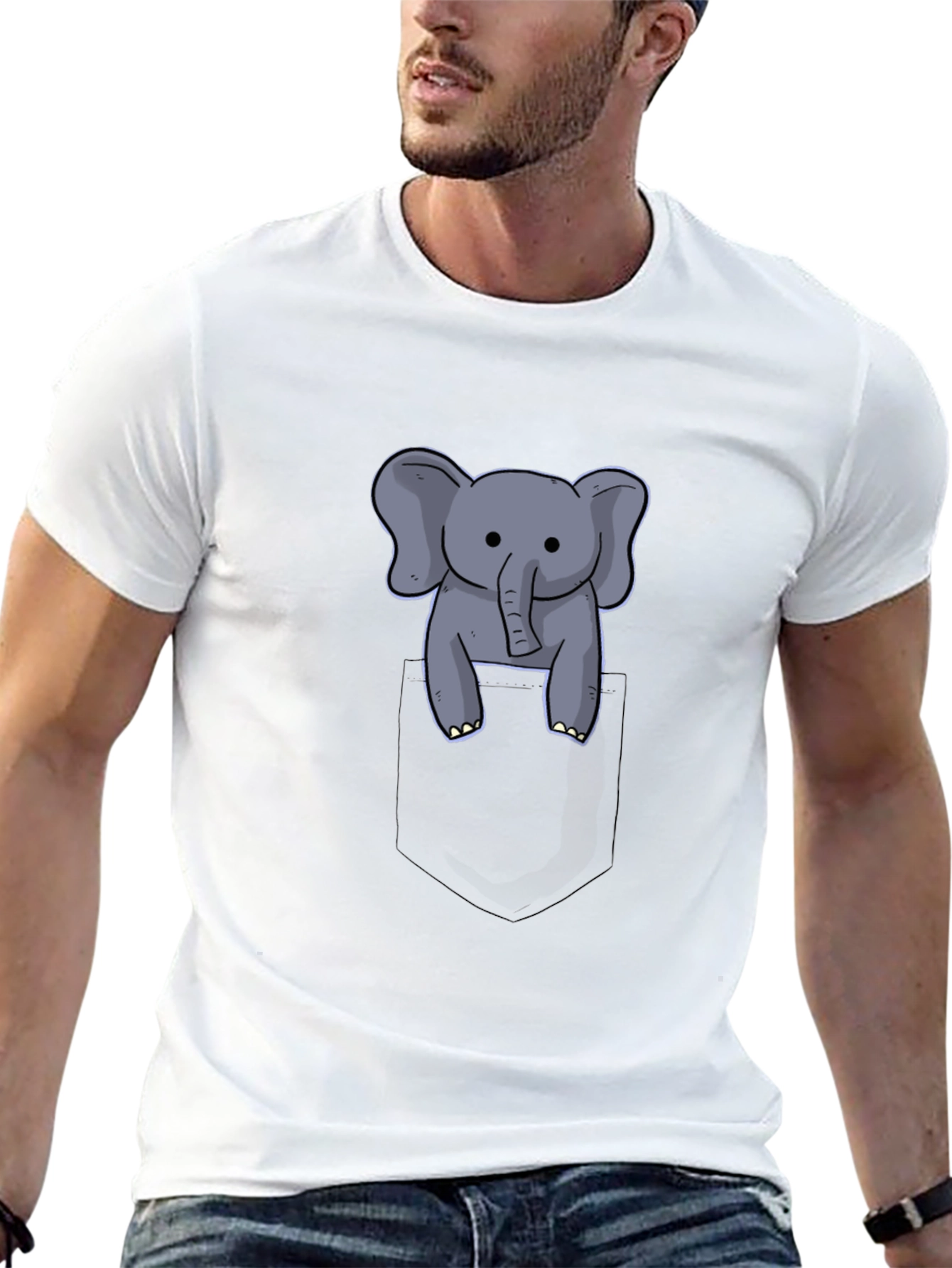 Cute Elephant in Pocket Black T-Shirt