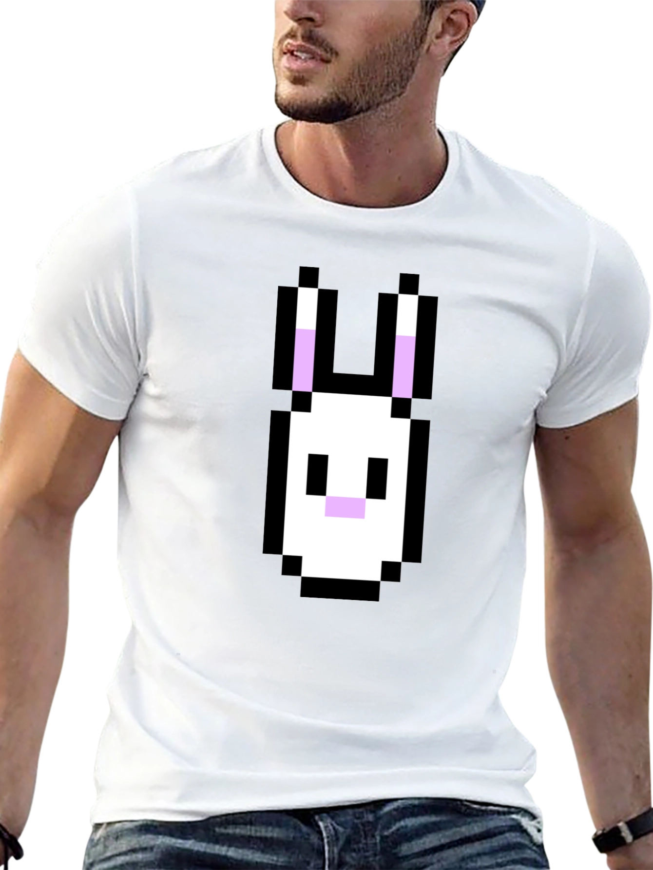 Pixel Rabbit Graphic Tee - Black Cotton Blend Shirt