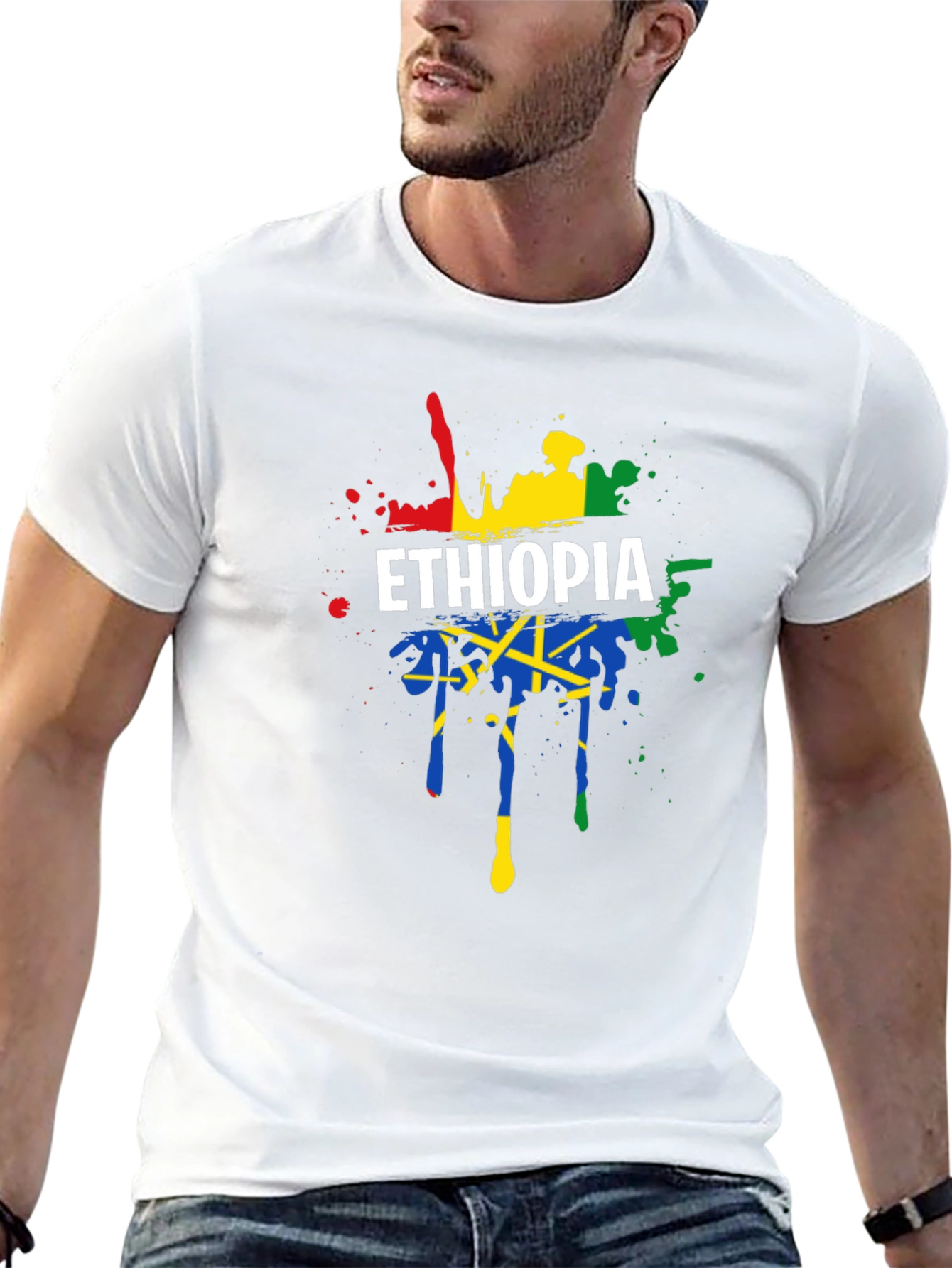 Ethiopia Flag Splatter Graphic Tee - Black