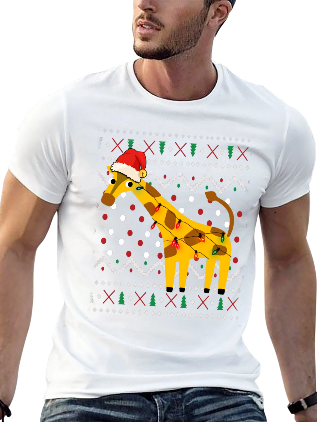 Giraffe Christmas Lights Ugly Christmas T-Shirt