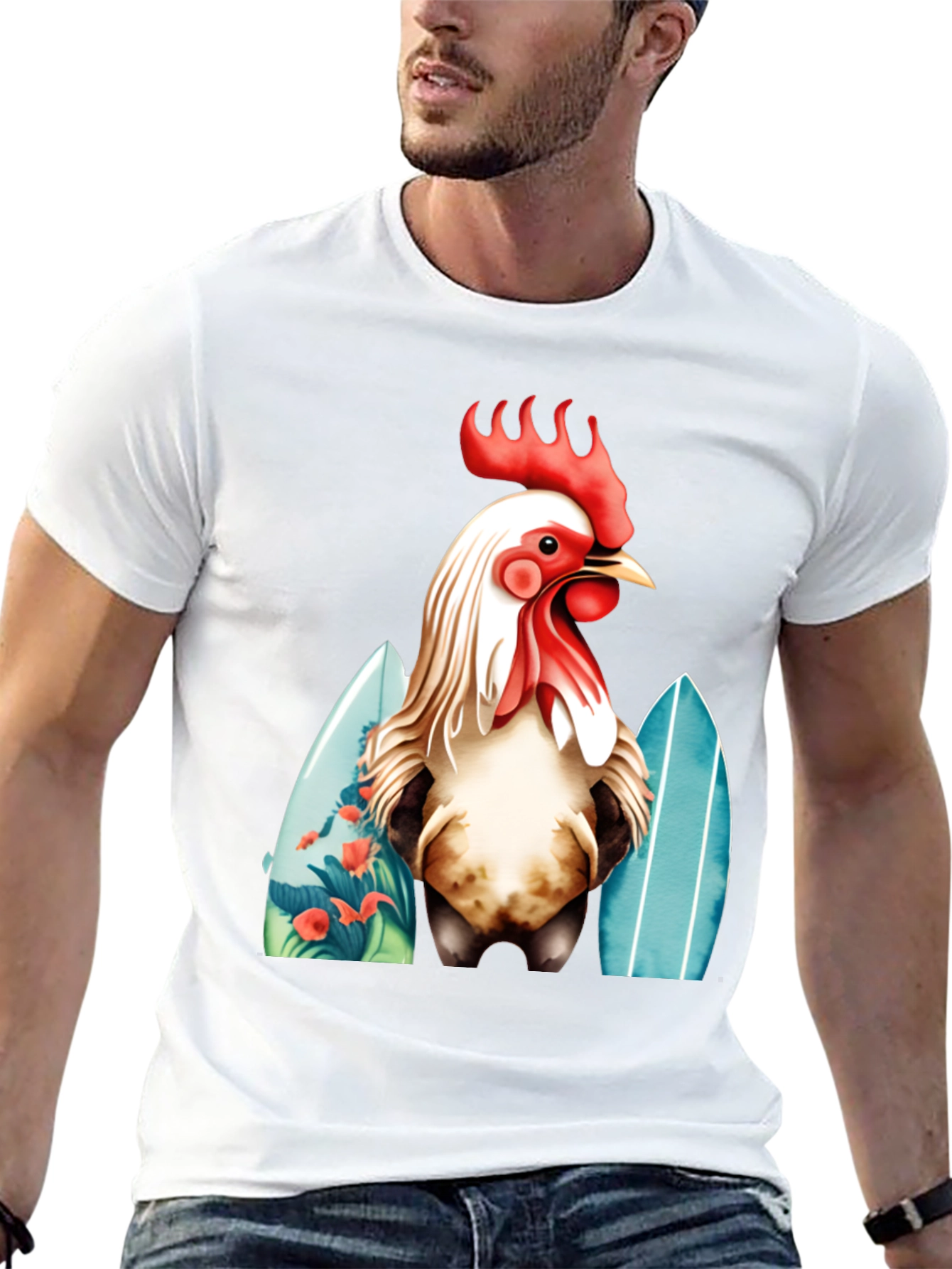 Rooster Surfboard Graphic T-Shirt