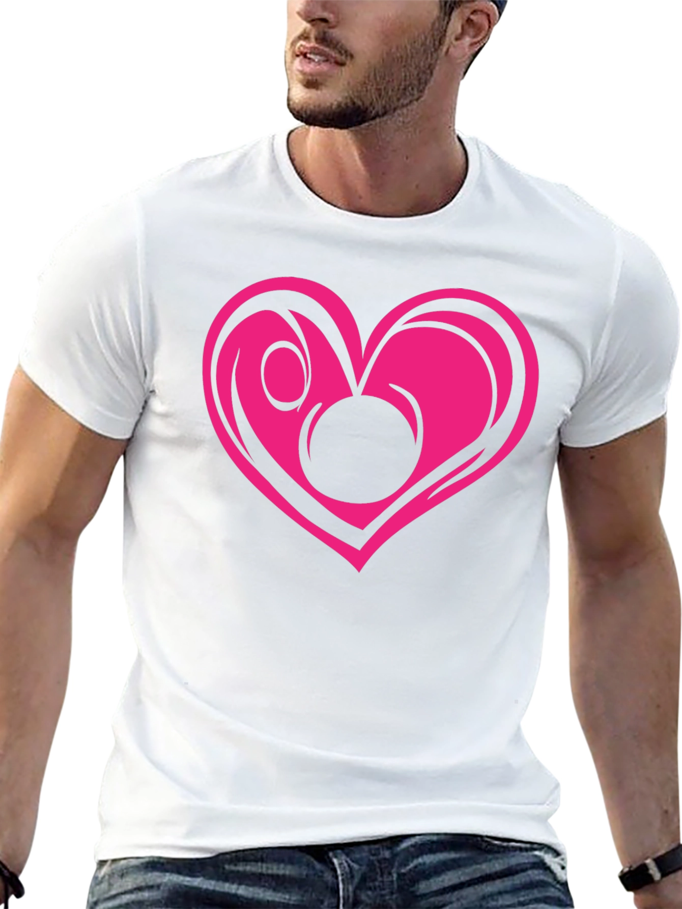 Black T-Shirt with Pink Heart Graphic