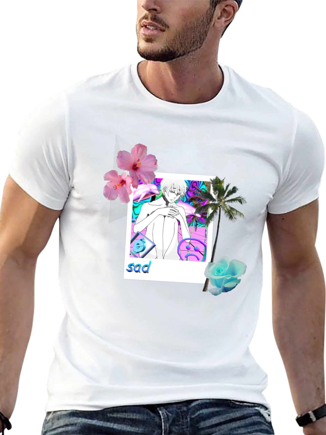 Aesthetic Sad Anime Graphic Tee - Black