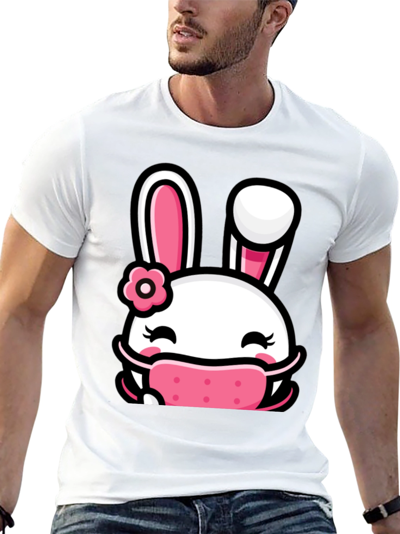 Bunny Face Mask Graphic T-Shirt - Black