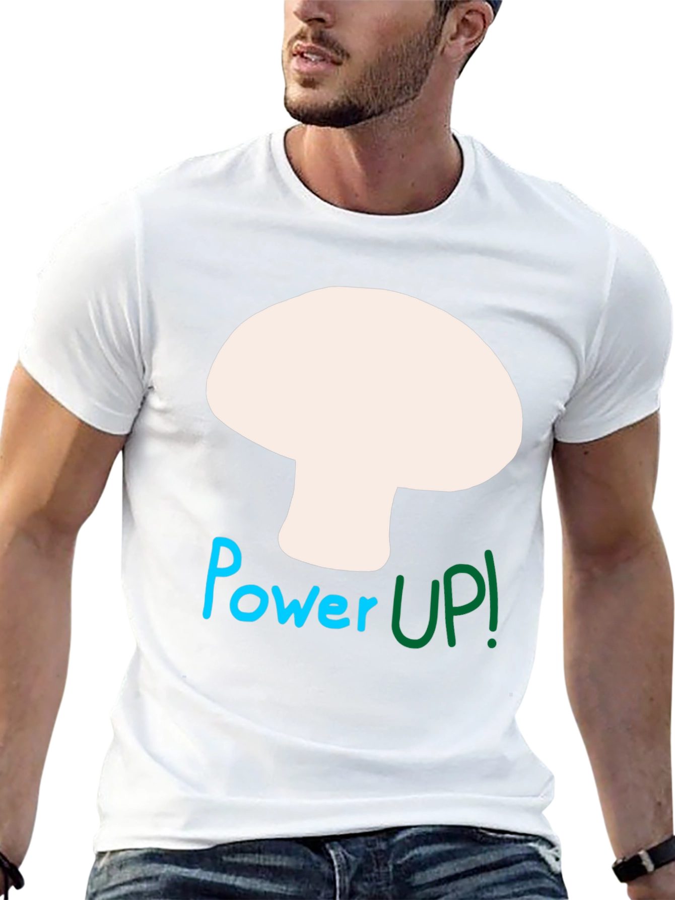 Power Up Mushroom Graphic Tee - Black Cotton Blend