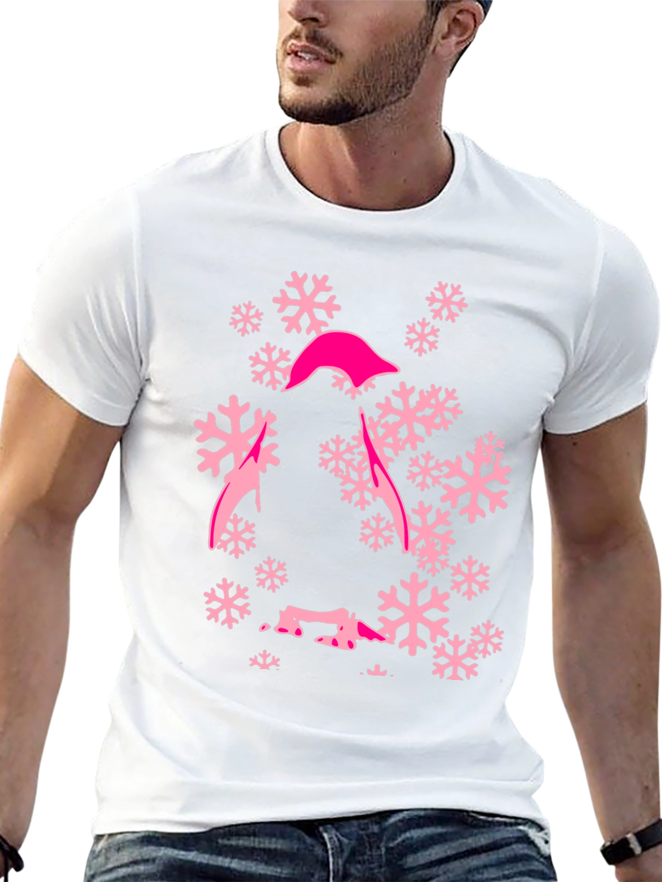 Pink Snowflake Graphic T-Shirt - Stylish Winter Tee
