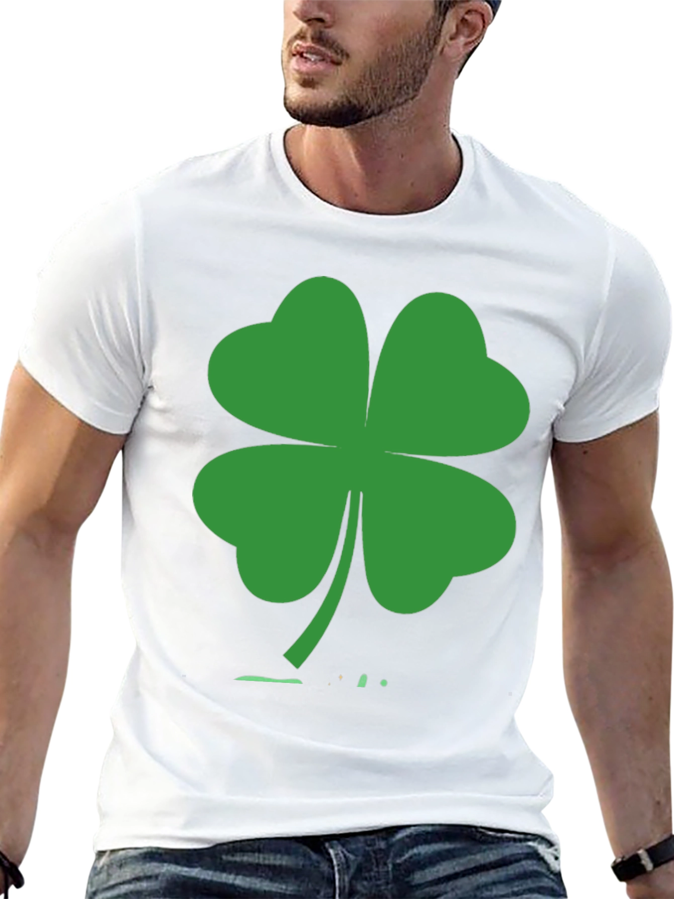 St. Patricks Day Black T-Shirt with Green Clover Design