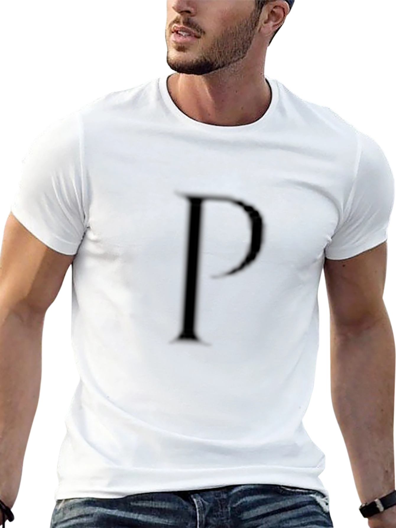 Mens Black T-Shirt with Embossed Letter P