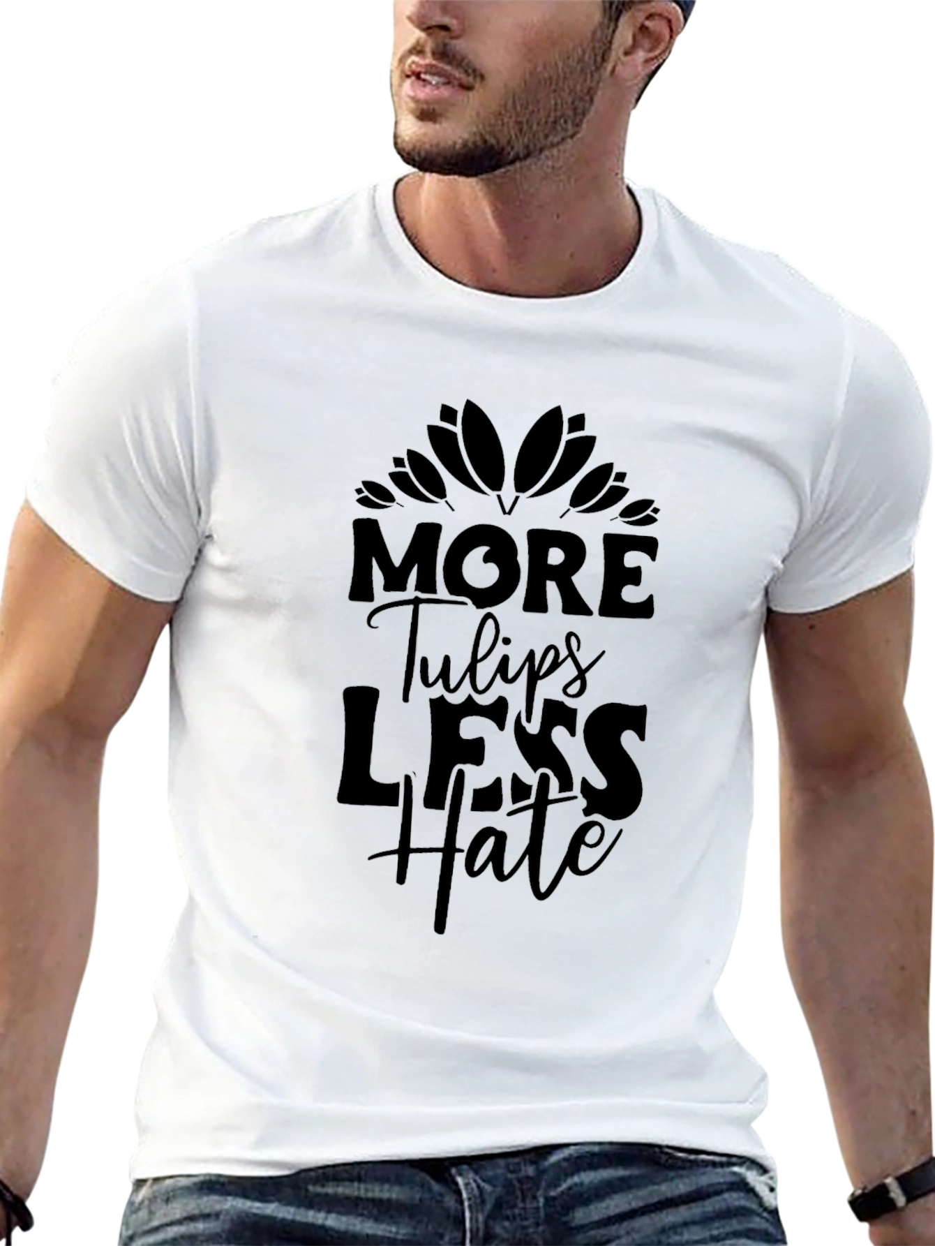 More Tulips Less Hate Black T-Shirt