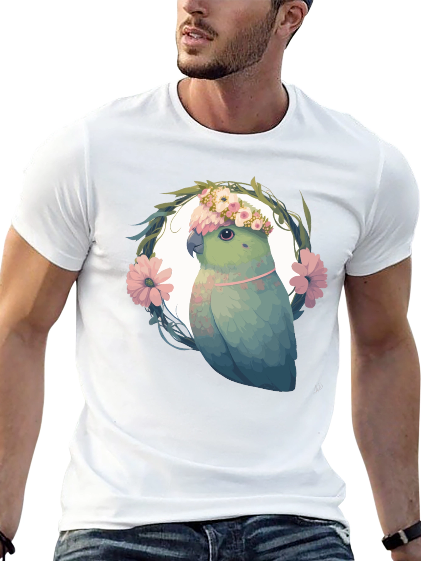 Parrot Floral Wreath Graphic Tee