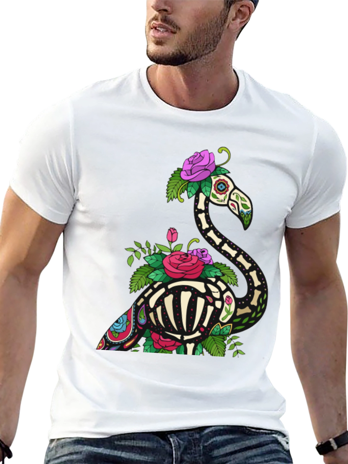 Skeleton Flamingo Graphic Tee - Black