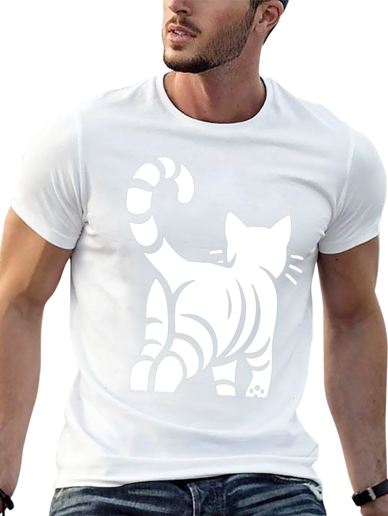 Cool Cat Back Print Black T-Shirt