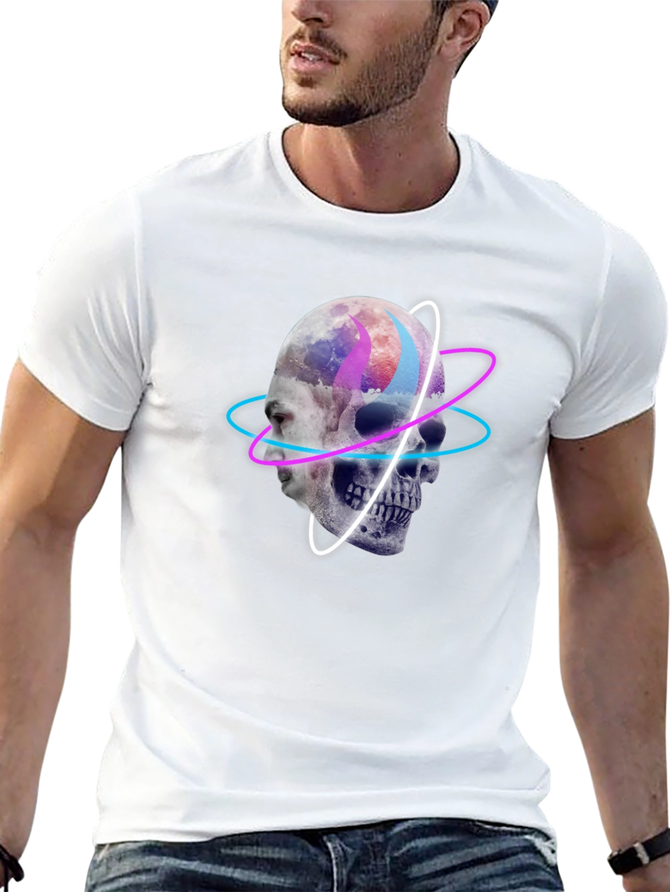 Skull & Face Graphic Print Black T-Shirt