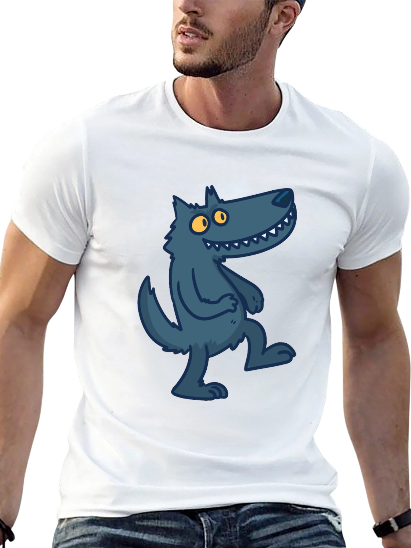 Cartoon Wolf Graphic Tee - Stylish Black T-Shirt