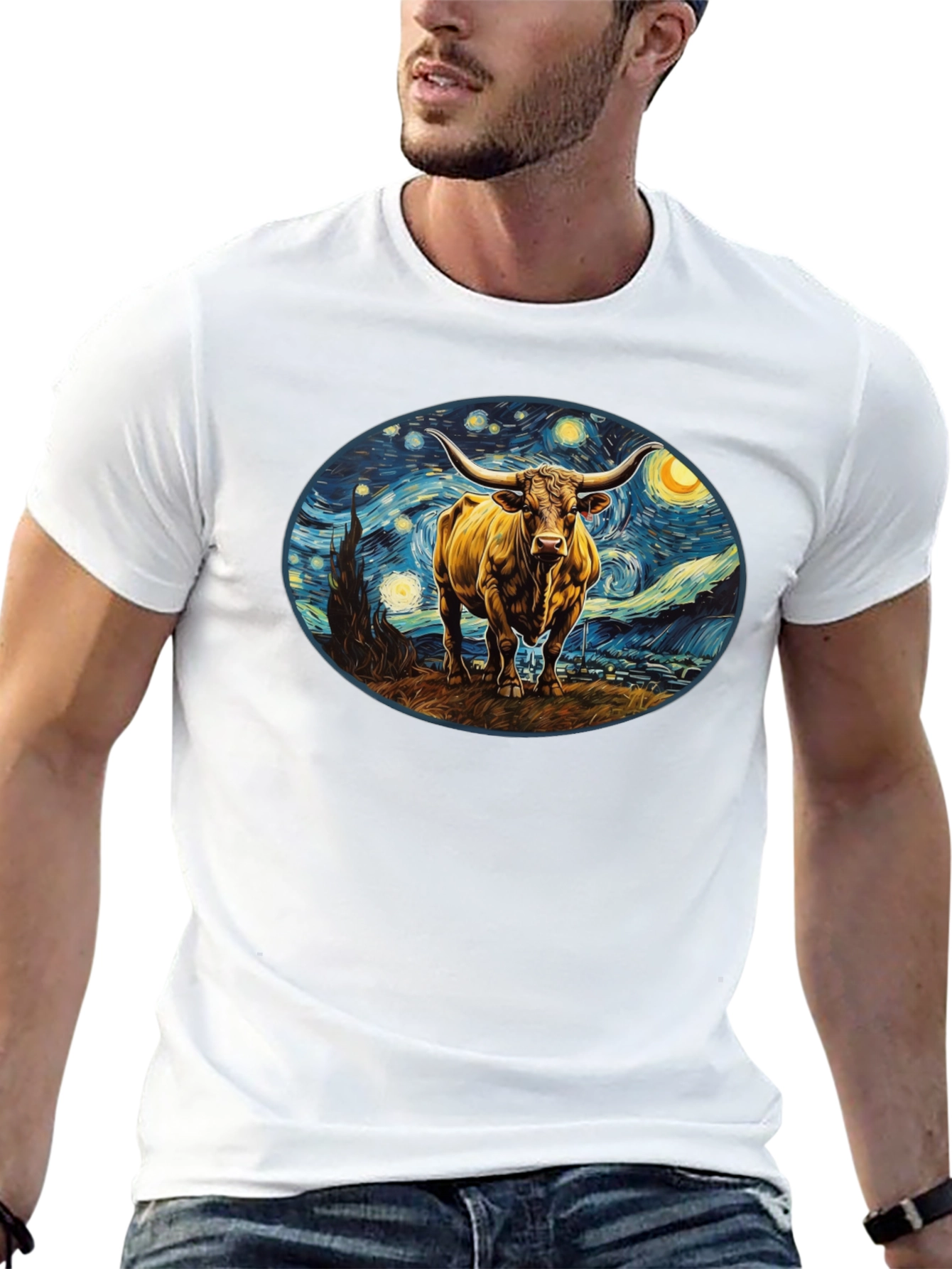Starry Night Bull Black T-Shirt