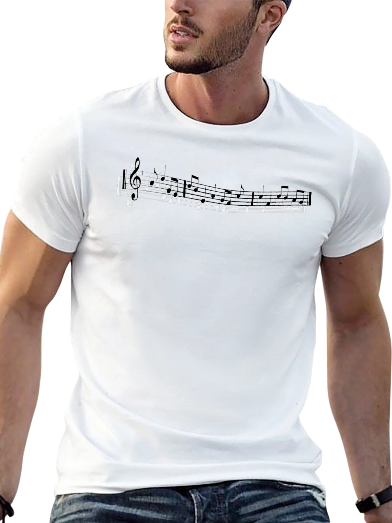 Musical Notes Graphic Tee - Black Cotton T-Shirt
