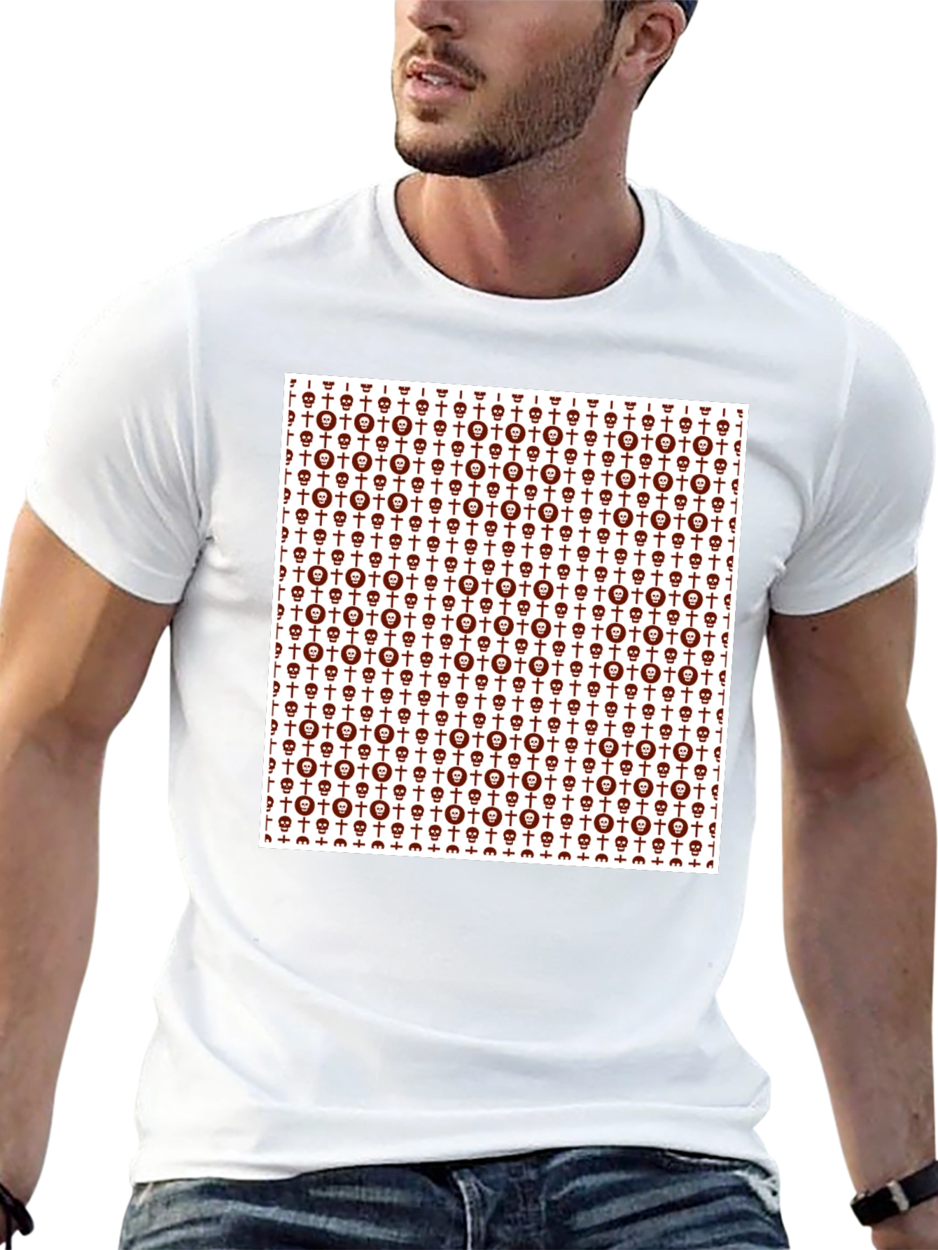 Skull & Cross Graphic Print Crew Neck Tee