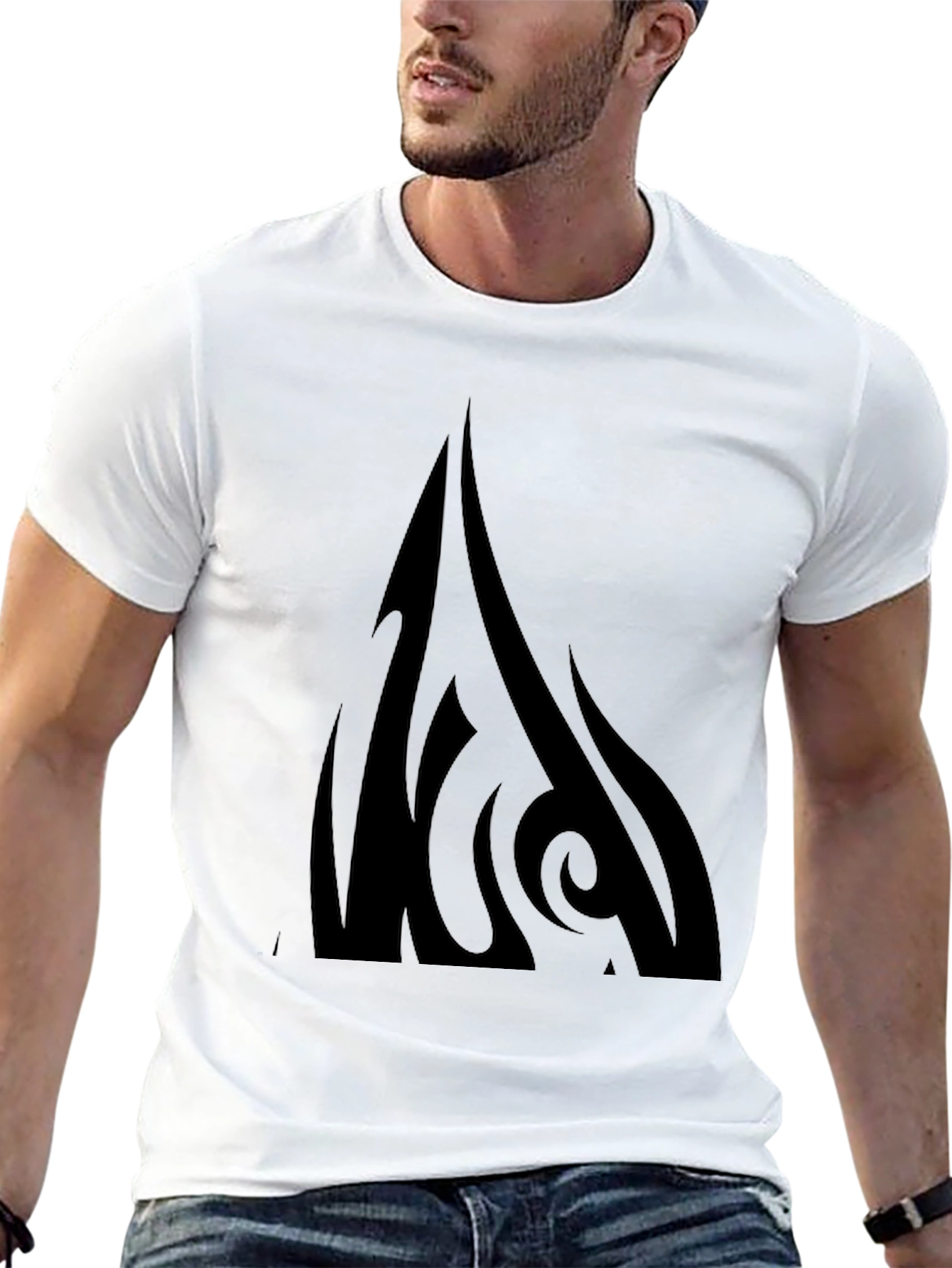 Mens Black Graphic Tee - Tribal Flame Design