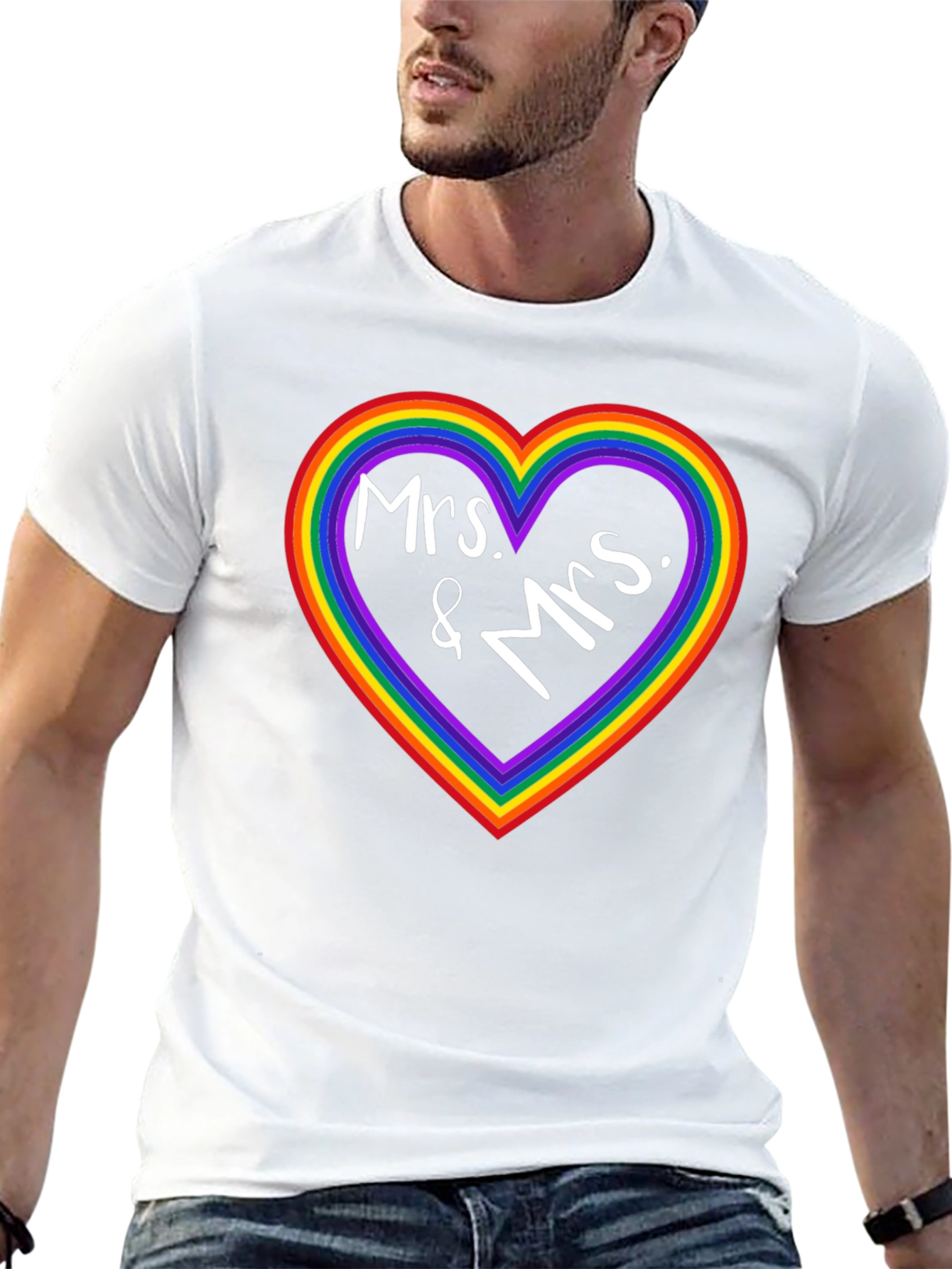 Mrs. & Mrs. Rainbow Heart Pride T-Shirt