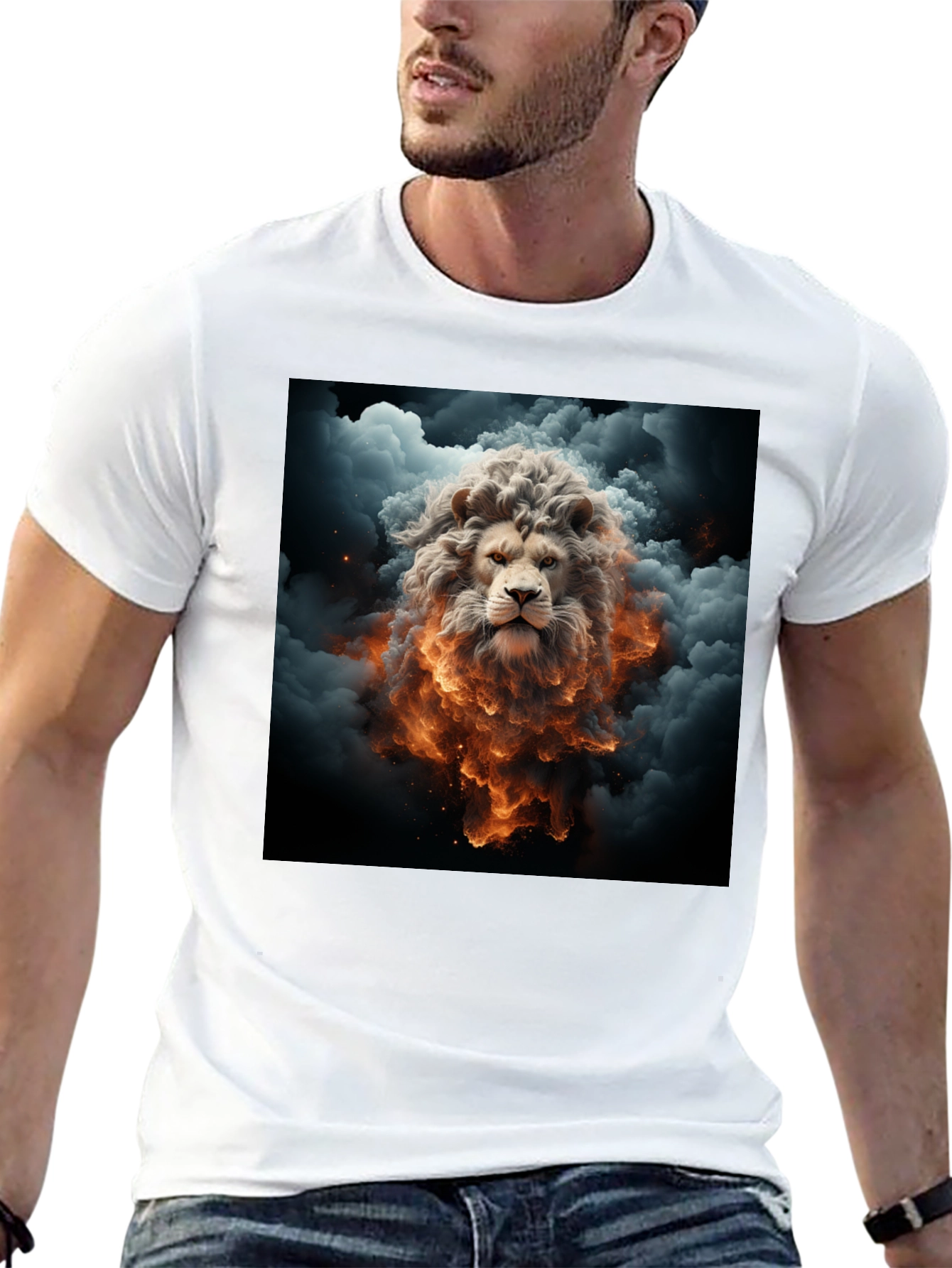 Lion Fire Cloud Graphic Black Tee