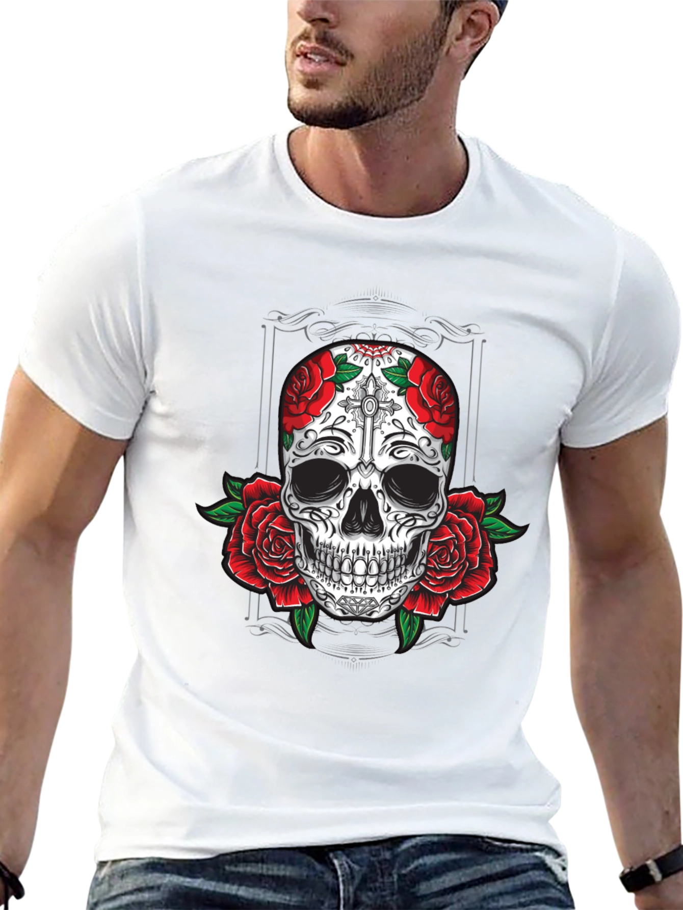 Skull & Roses Graphic Tee - Mens Black T-Shirt