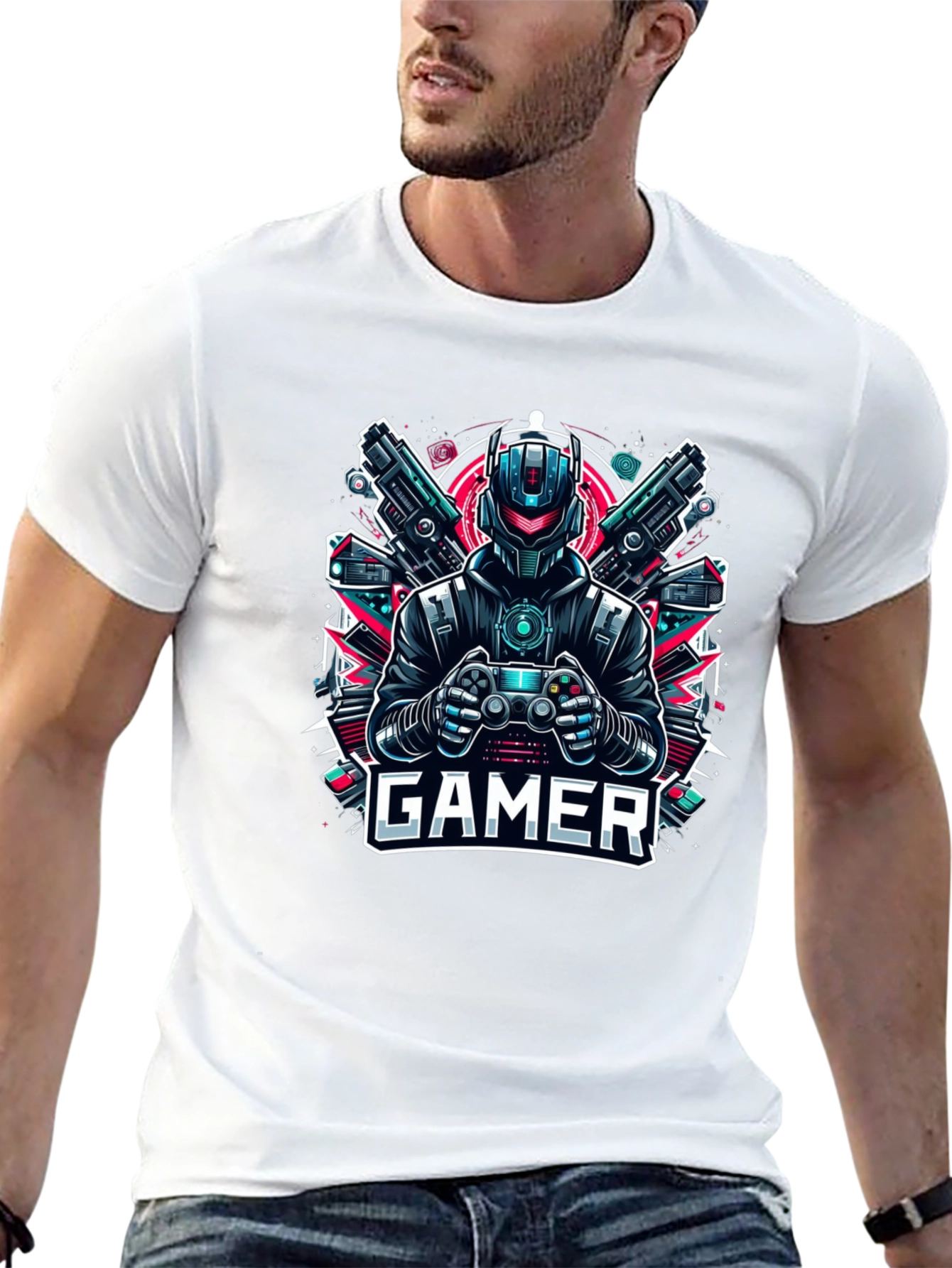 Gamer T-Shirt - Robot & Guns Design