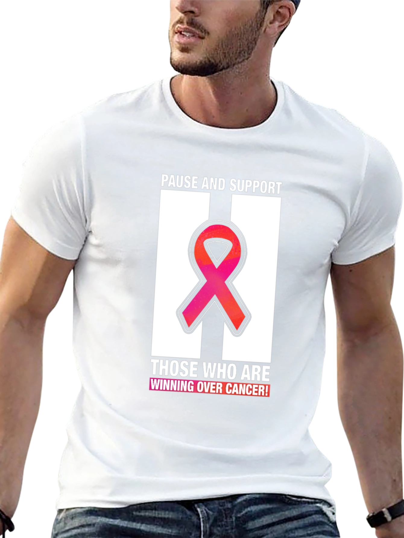Pause and Support Cancer Awareness Ribbon T-Shirt