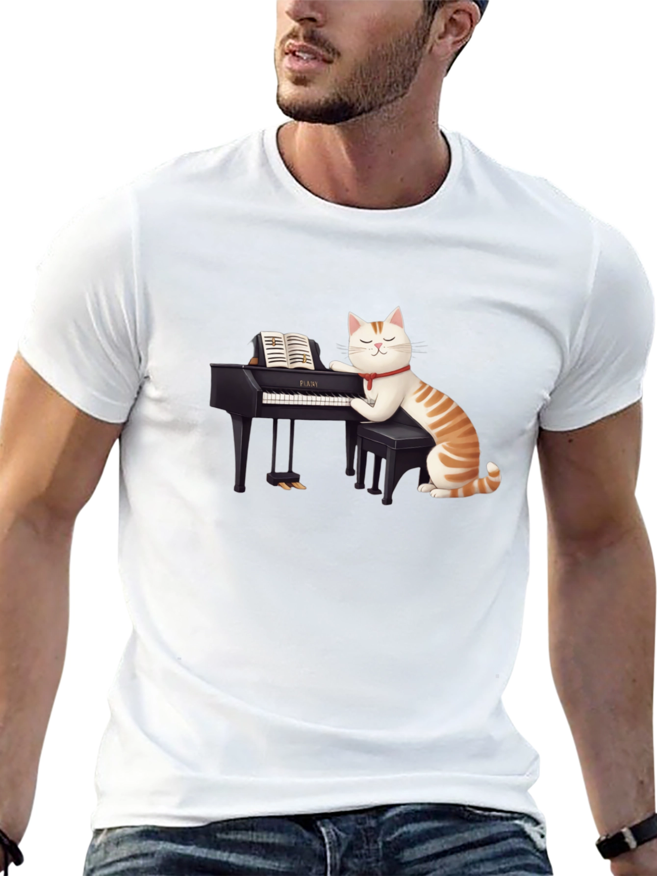 Cat Playing Piano T-Shirt - Unique Graphic Tee