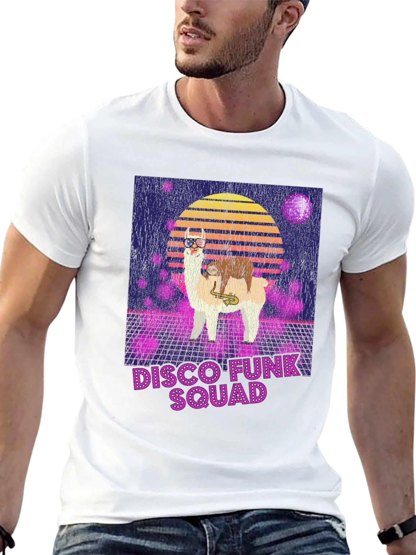 Disco Funk Squad T-Shirt - Retro Llama Design