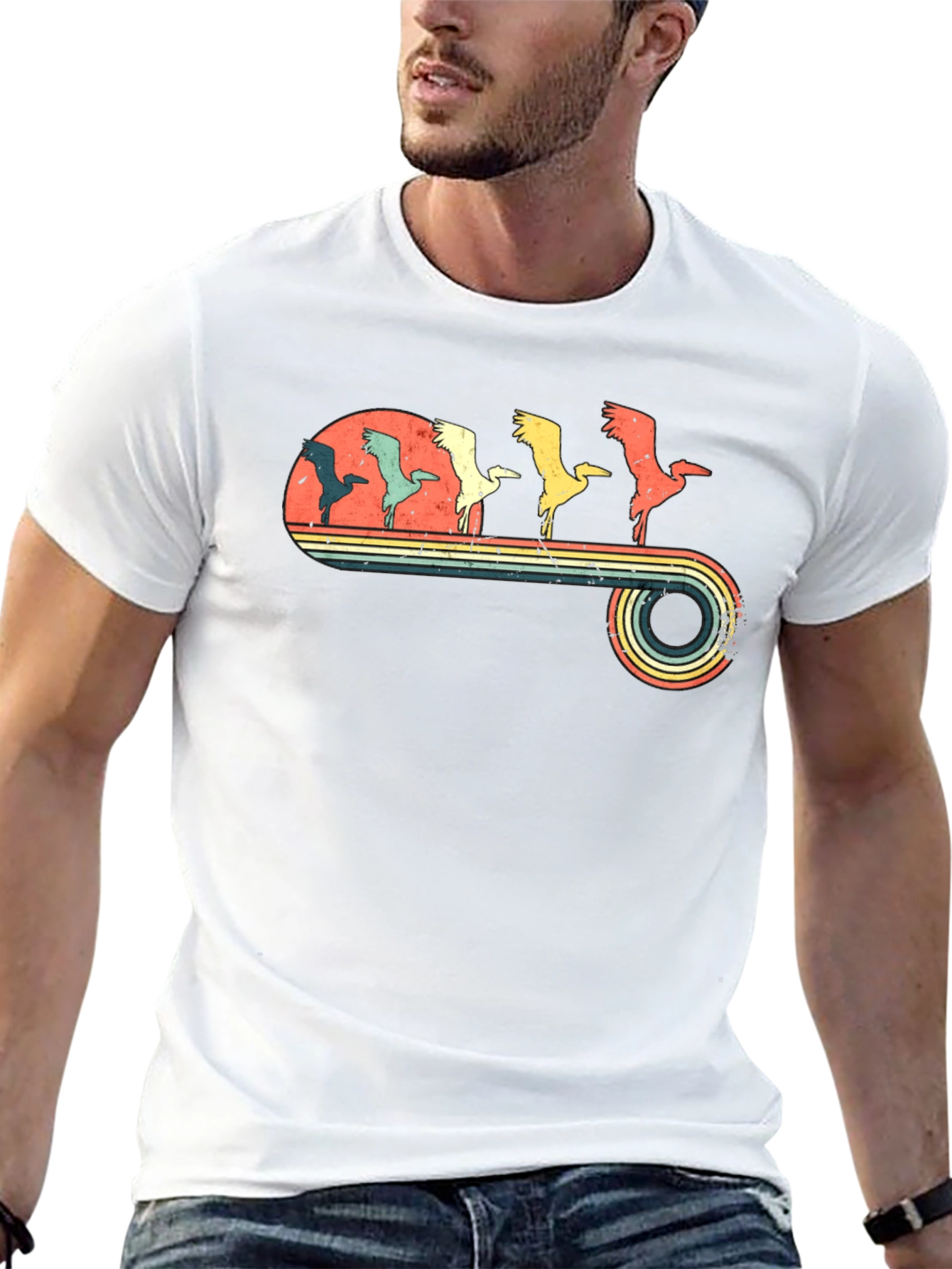 Retro Crane Sunset Graphic Tee