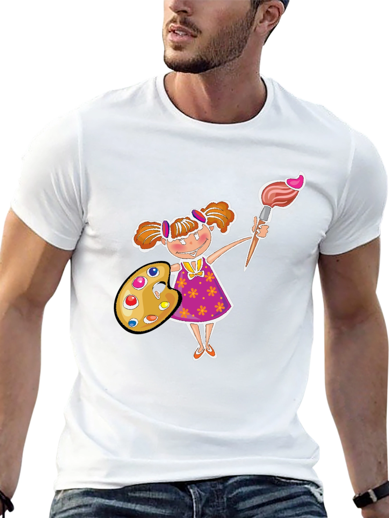 Painter Girl Graphic Tee - Black Cotton T-Shirt